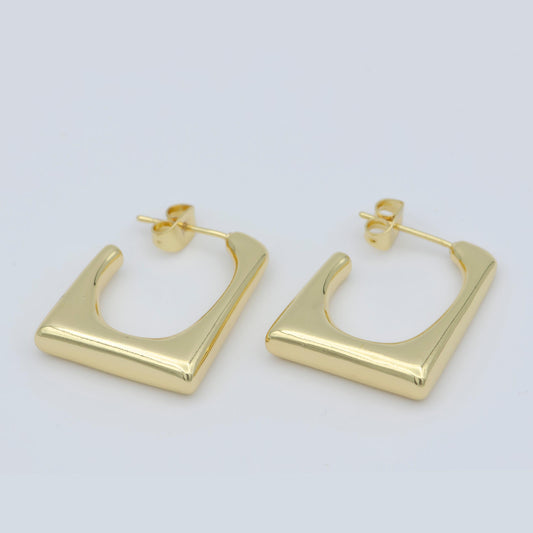 14k gf dainty squared hoops chunky gold hoops,light everyday wear hoop earrings,bold zoom hoop earring unique shape earring p-259