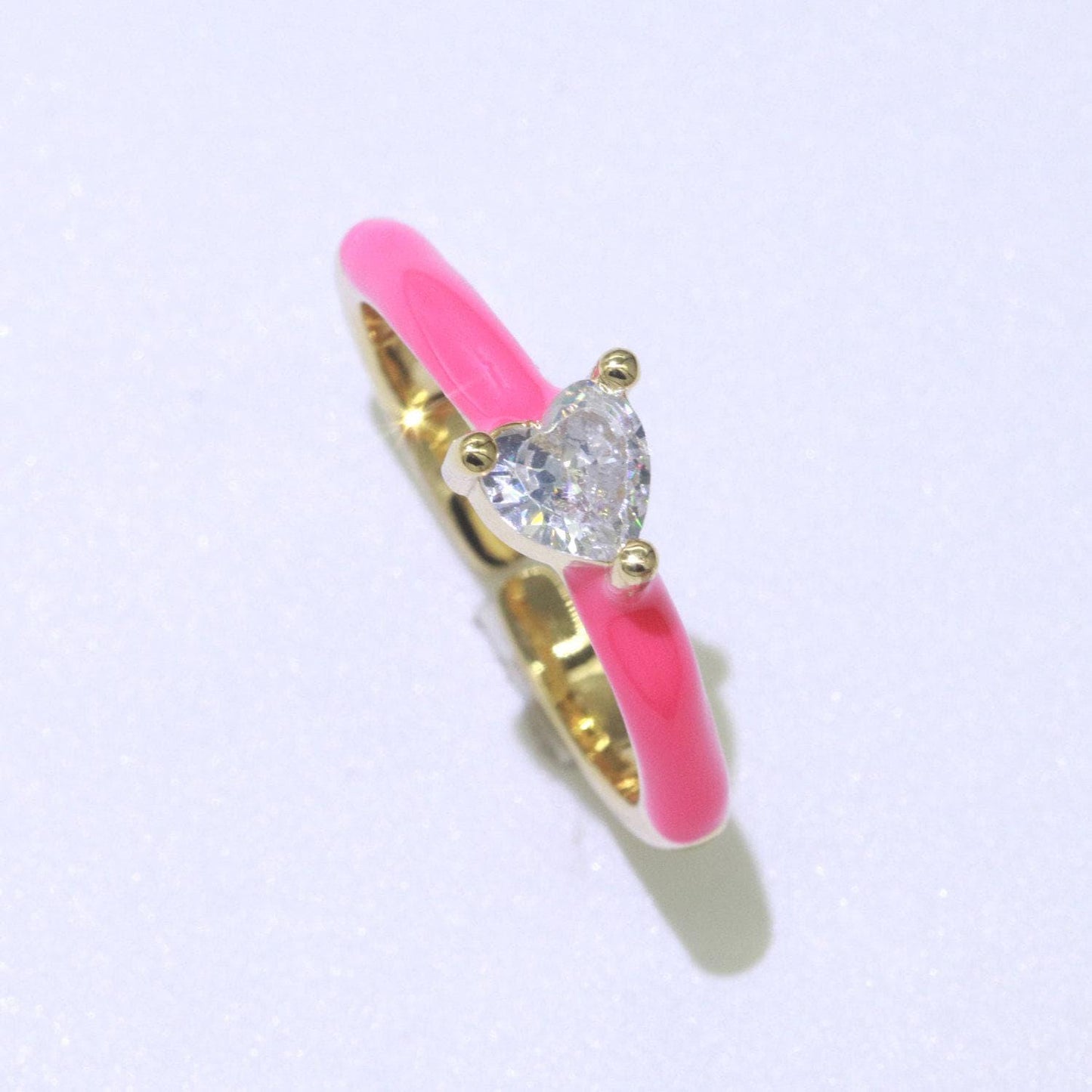 Pastel color enamel ring y2k jewelry heart cubic zirconia for stacking ring midi dainty ring for women girl birthday christmas gift