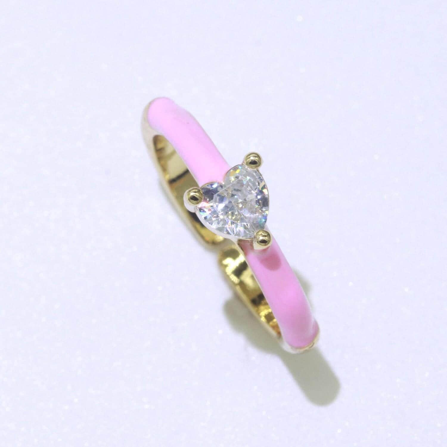 Pastel color enamel ring y2k jewelry heart cubic zirconia for stacking ring midi dainty ring for women girl birthday christmas gift