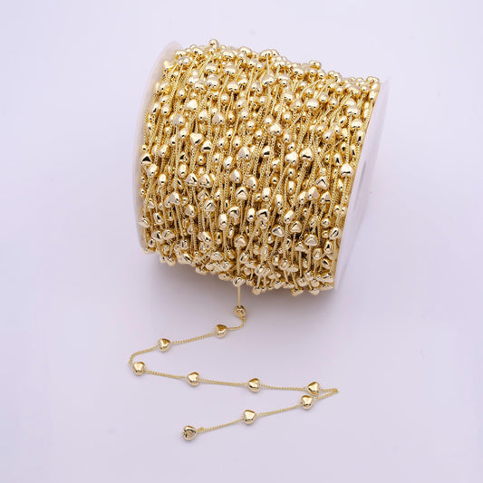 24k gold unfinished dainty love heart satellite chain by yard, wholesale bulk gold beaded curb roll chain for jewelry making | roll-827