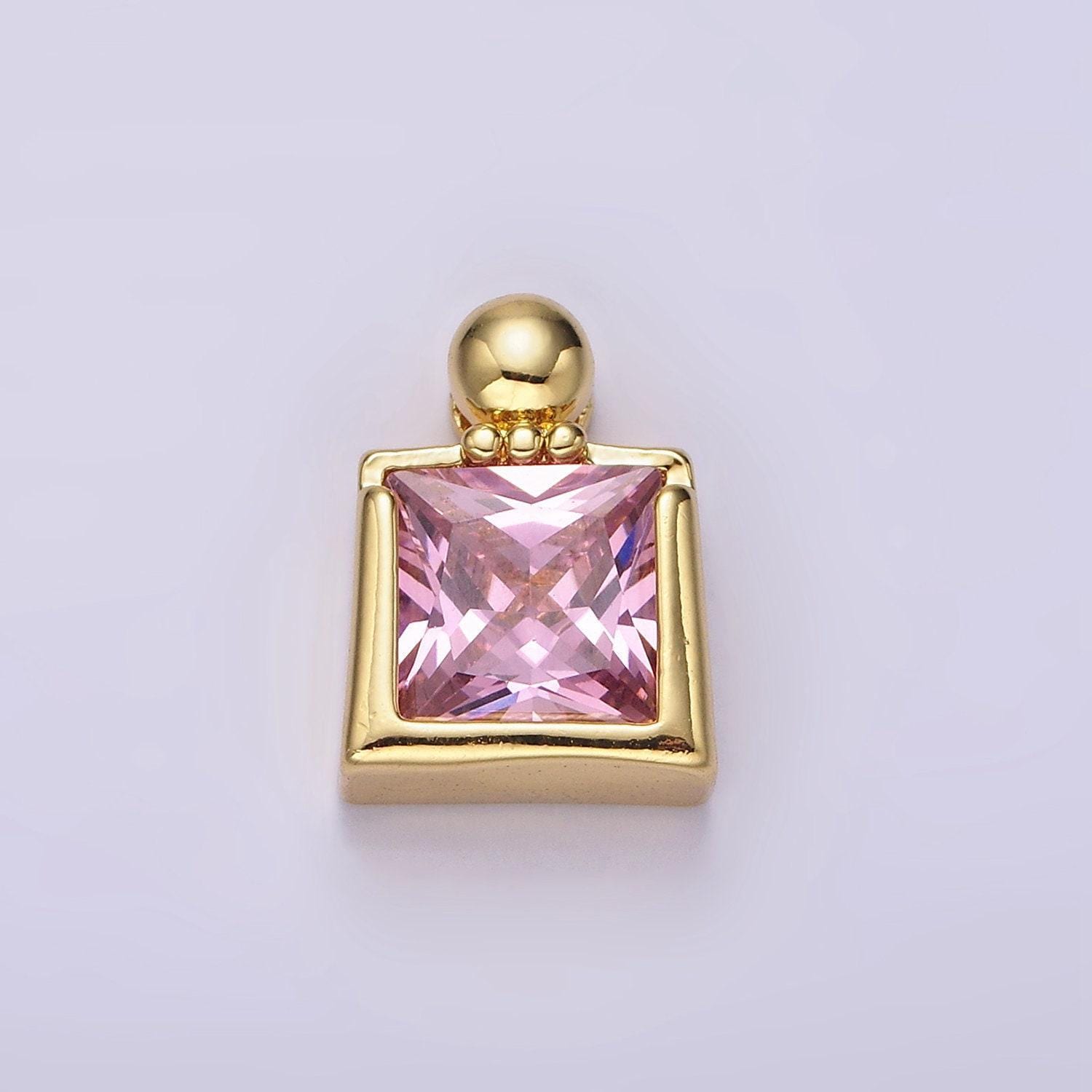 14k gold filled pink cz square ball bail pendant | n1923