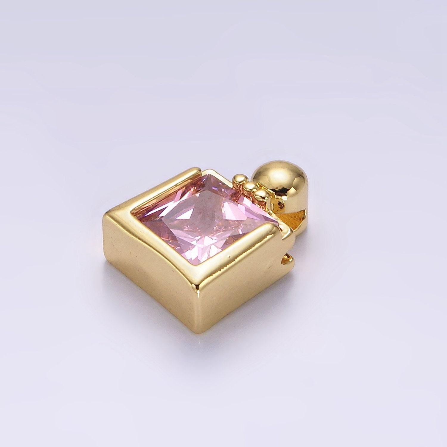 14k gold filled pink cz square ball bail pendant | n1923