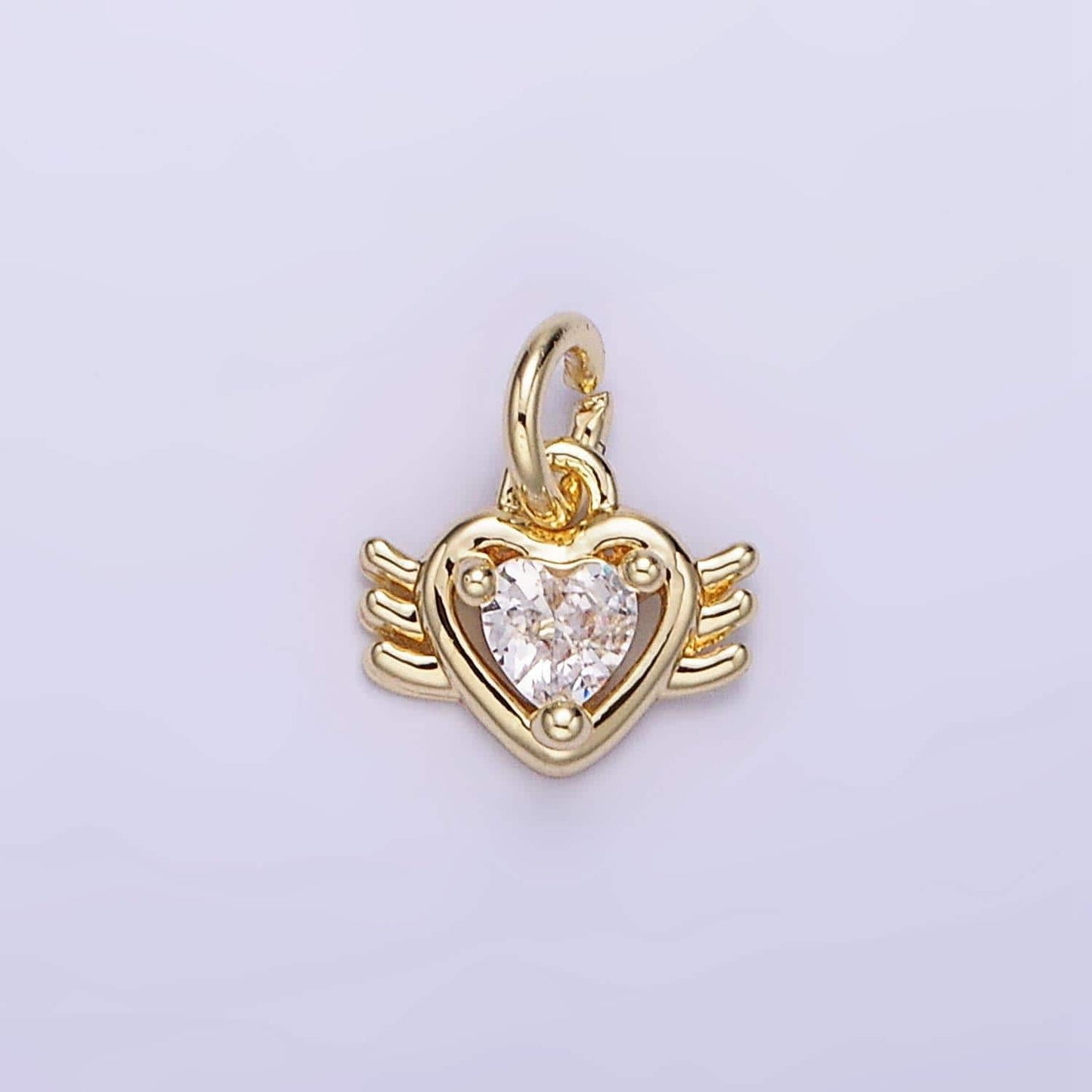 14k gold filled cz sacred heart wings mini charm | ag-745
