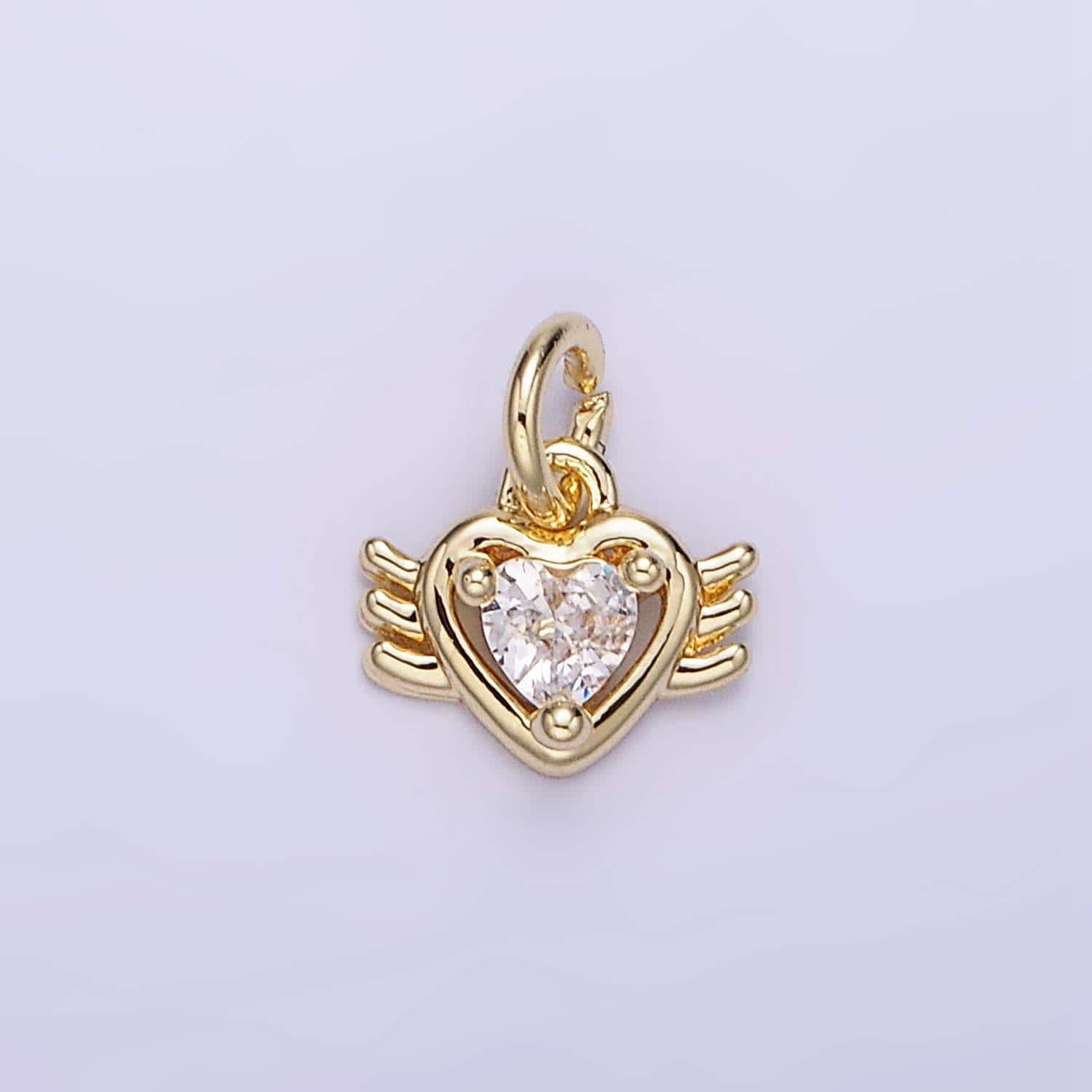 14k gold filled cz sacred heart wings mini charm | ag-745