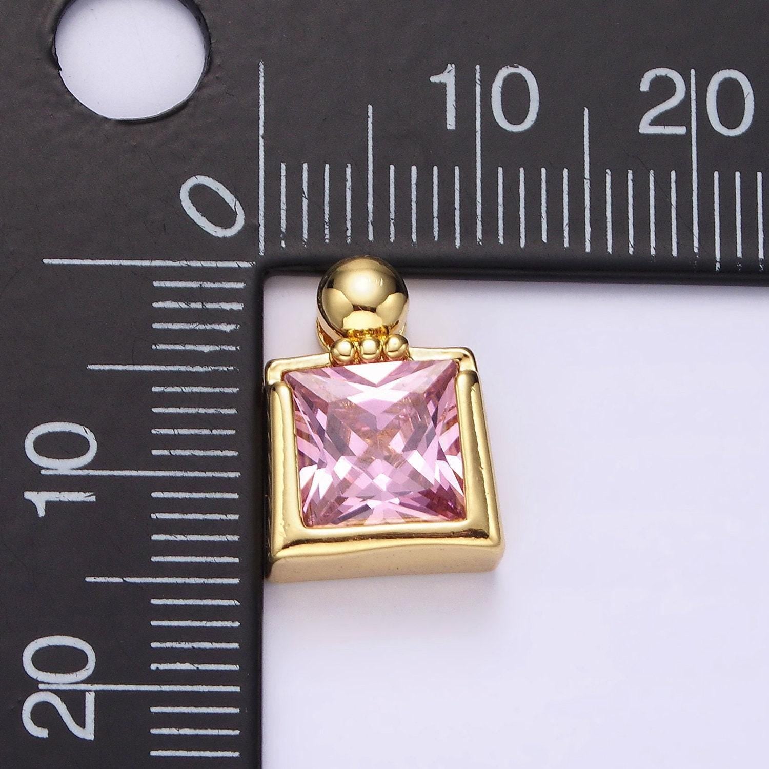 14k gold filled pink cz square ball bail pendant | n1923