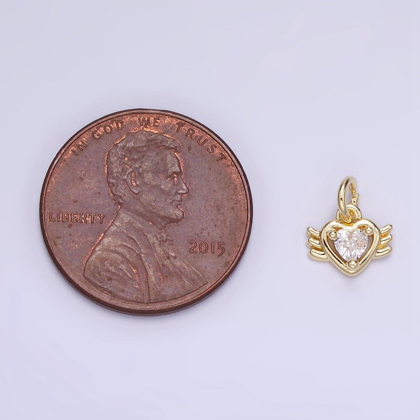14k gold filled cz sacred heart wings mini charm | ag-745