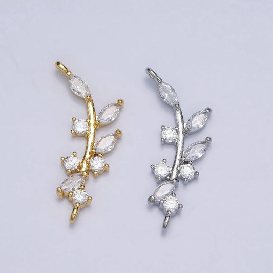 18k gold filled nature olive leaf marquise cz curved connector in gold & silver | y-844