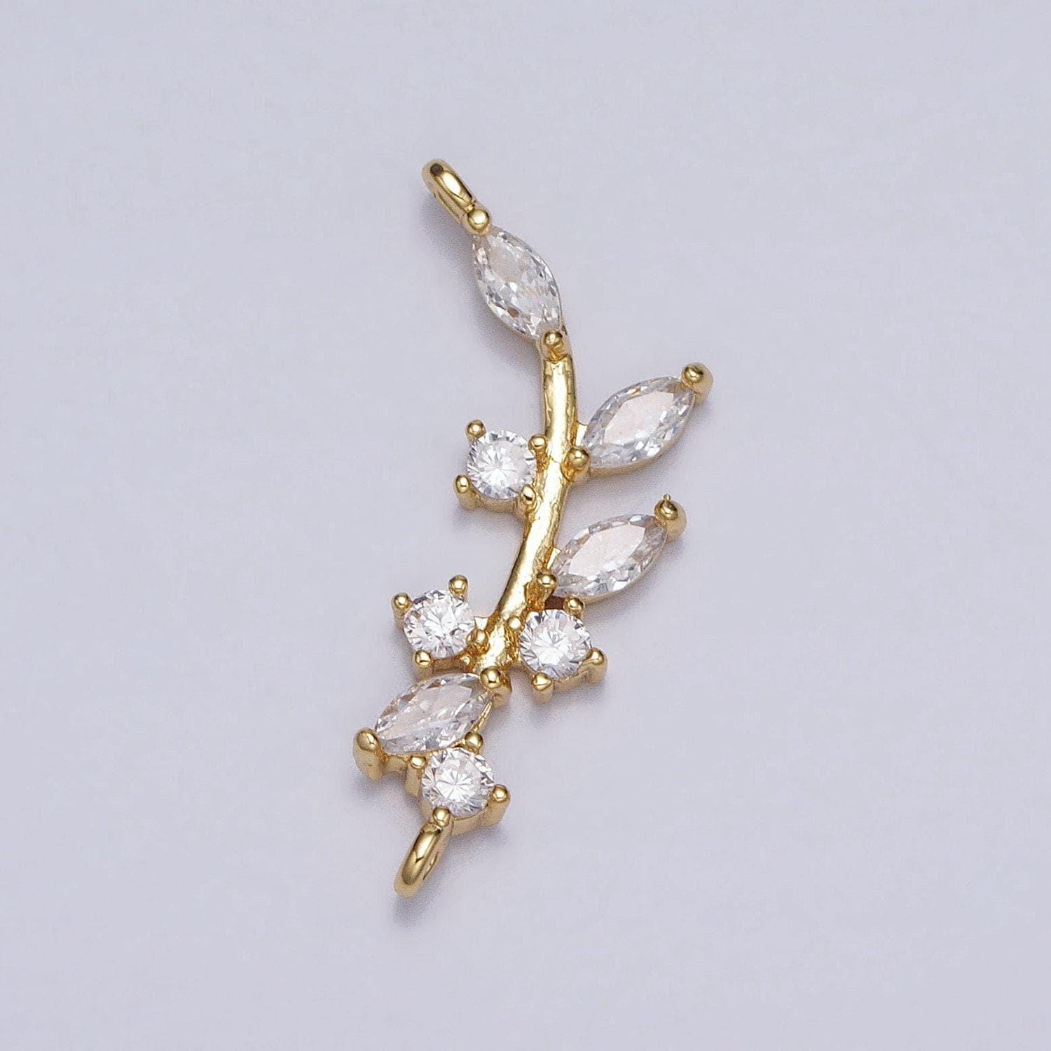 18k gold filled nature olive leaf marquise cz curved connector in gold & silver | y-844
