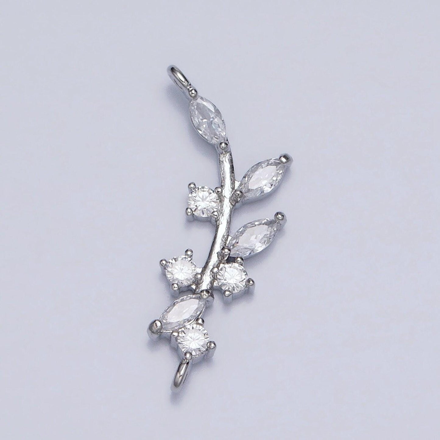 18k gold filled nature olive leaf marquise cz curved connector in gold & silver | y-844