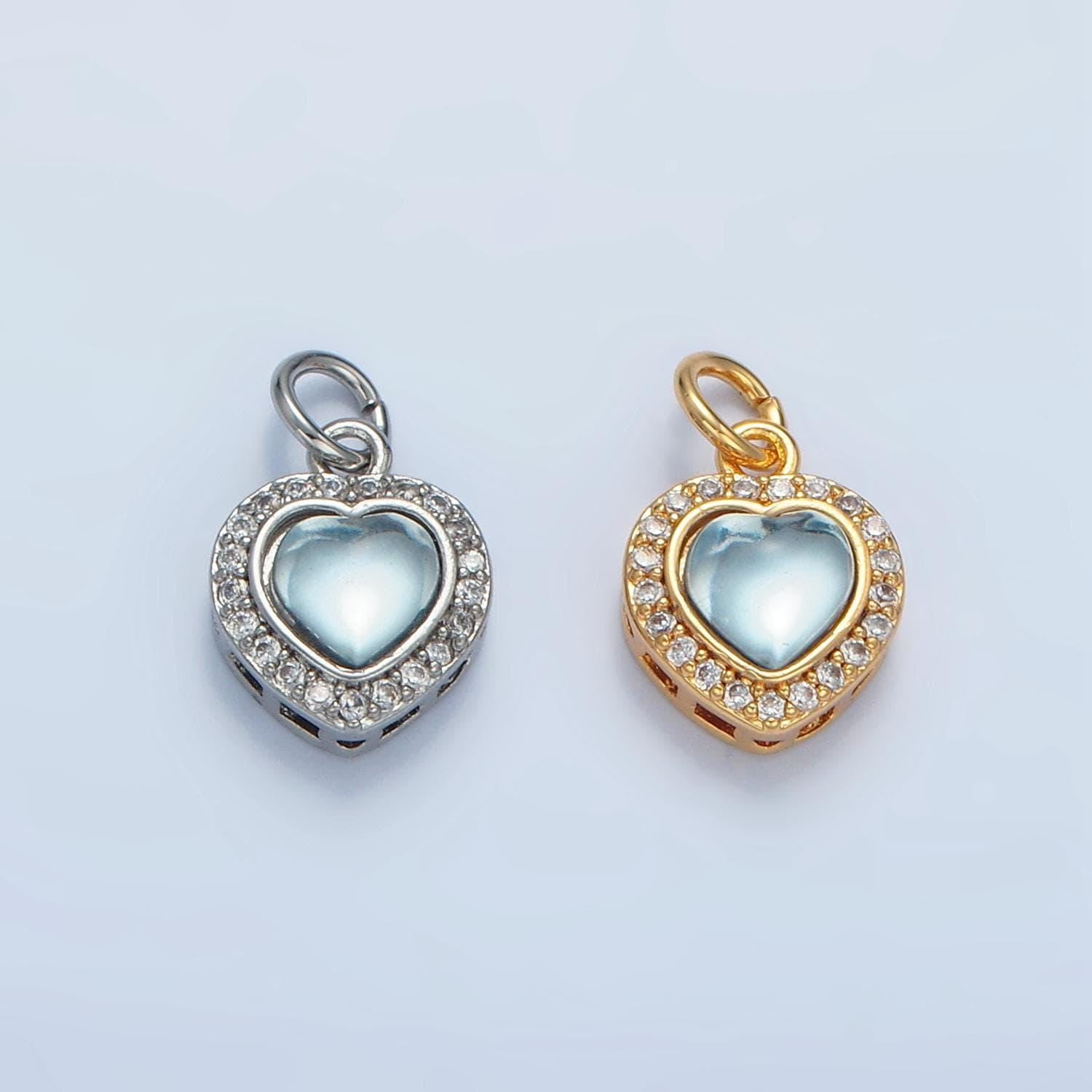 Mini blue moonstone heart charms, gold love pendants silver heart pendant in 24k gold filled m867