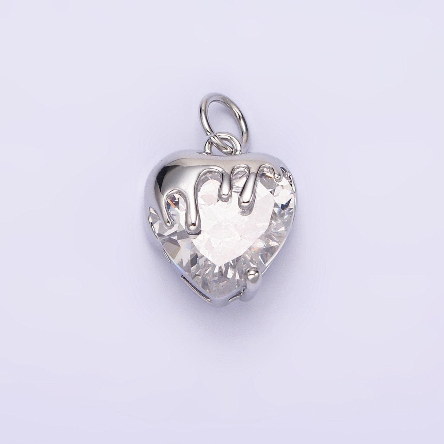 14k gold filled clear, pink, purple, yellow. black heart cz molten drip charm in gold & silver | n1537 - n1546
