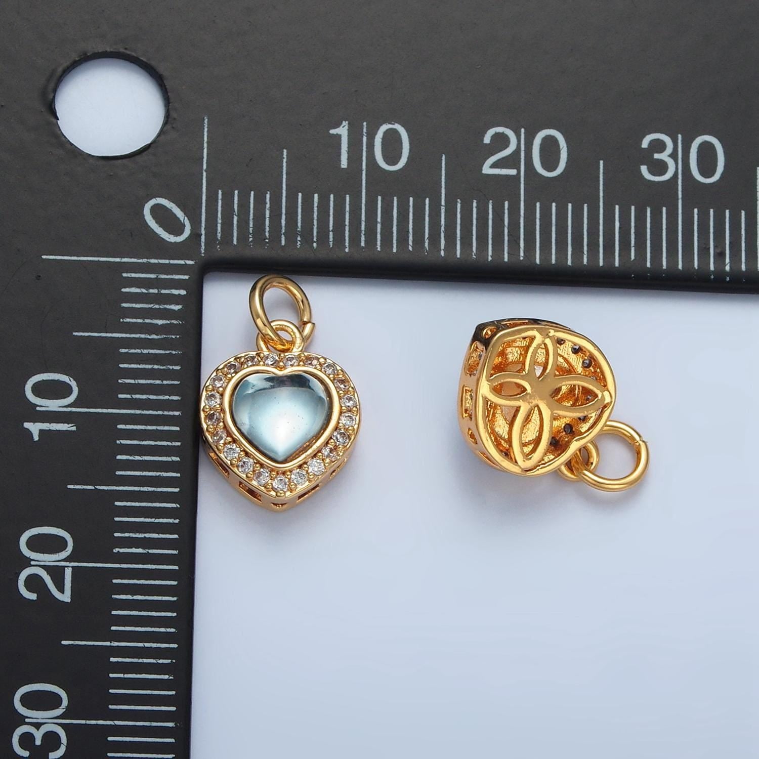 Mini blue moonstone heart charms, gold love pendants silver heart pendant in 24k gold filled m867