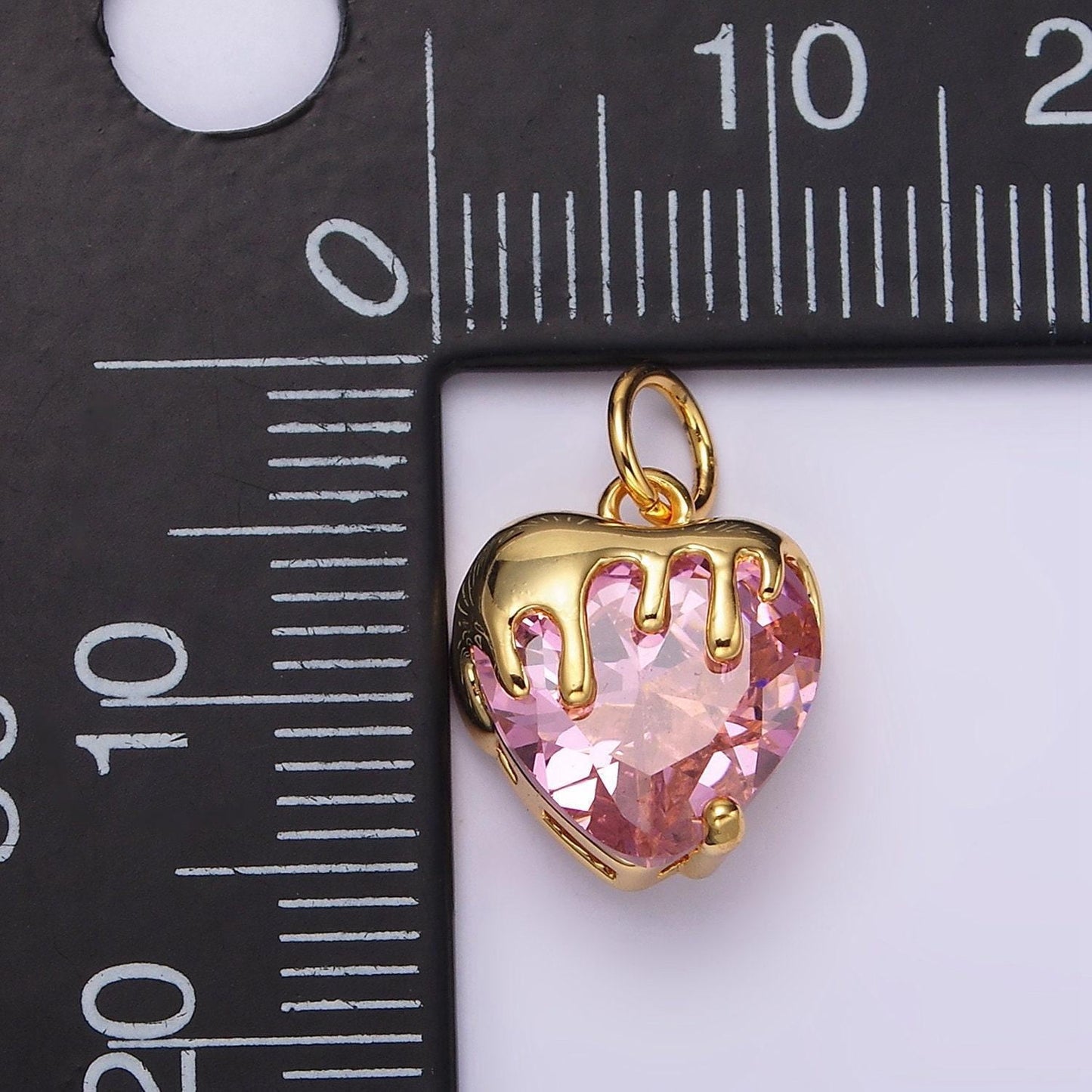 14k gold filled clear, pink, purple, yellow. black heart cz molten drip charm in gold & silver | n1537 - n1546