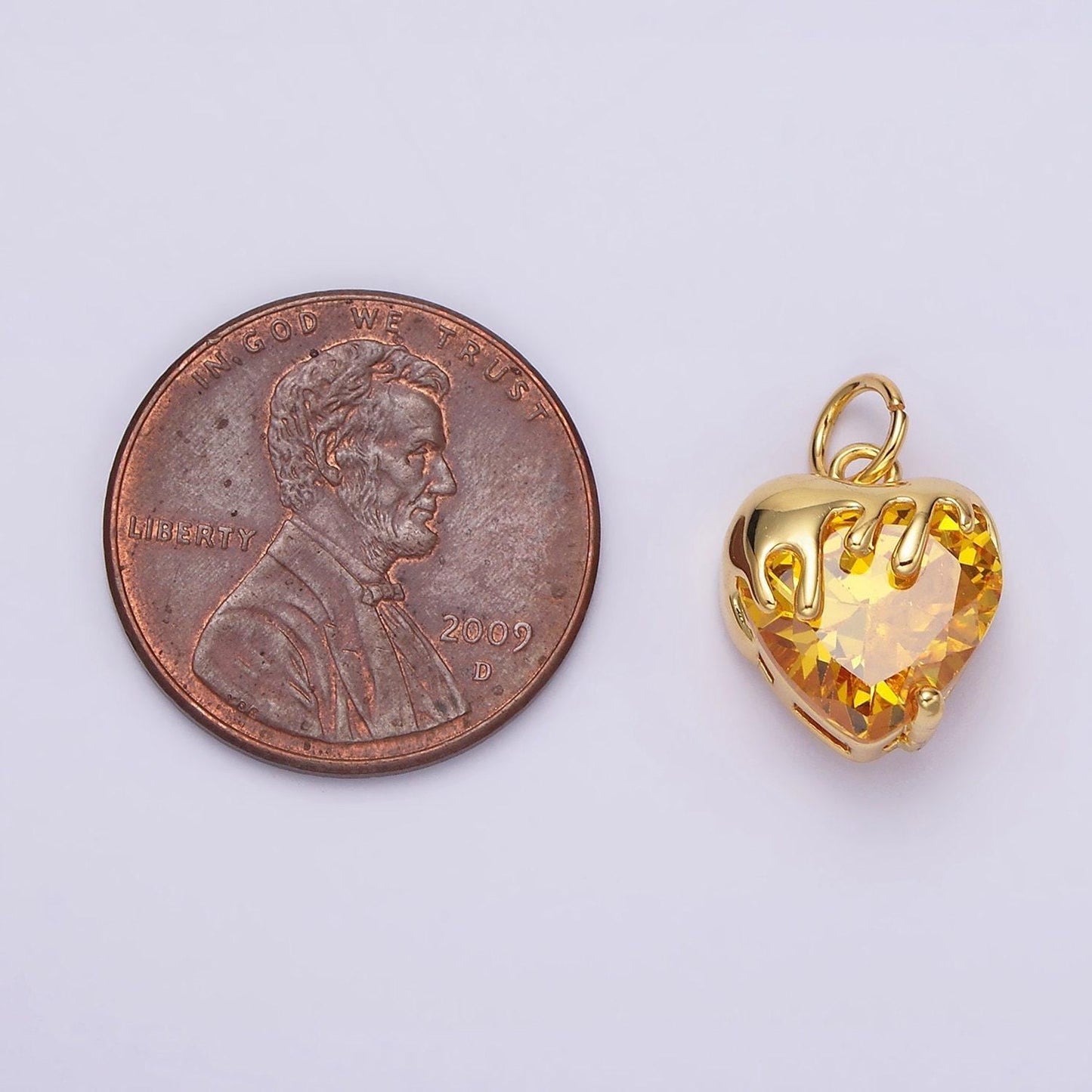 14k gold filled clear, pink, purple, yellow. black heart cz molten drip charm in gold & silver | n1537 - n1546