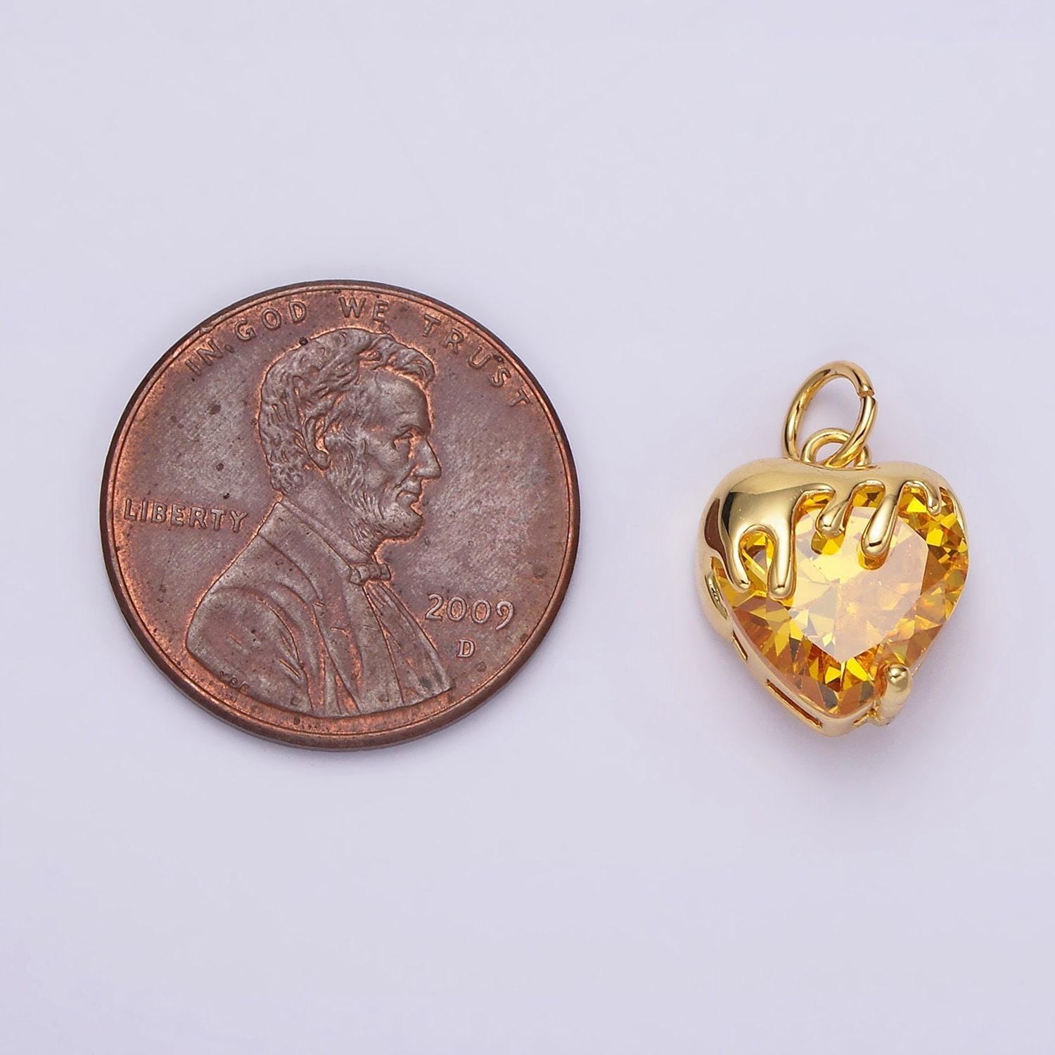 14k gold filled clear, pink, purple, yellow. black heart cz molten drip charm in gold & silver | n1537 - n1546