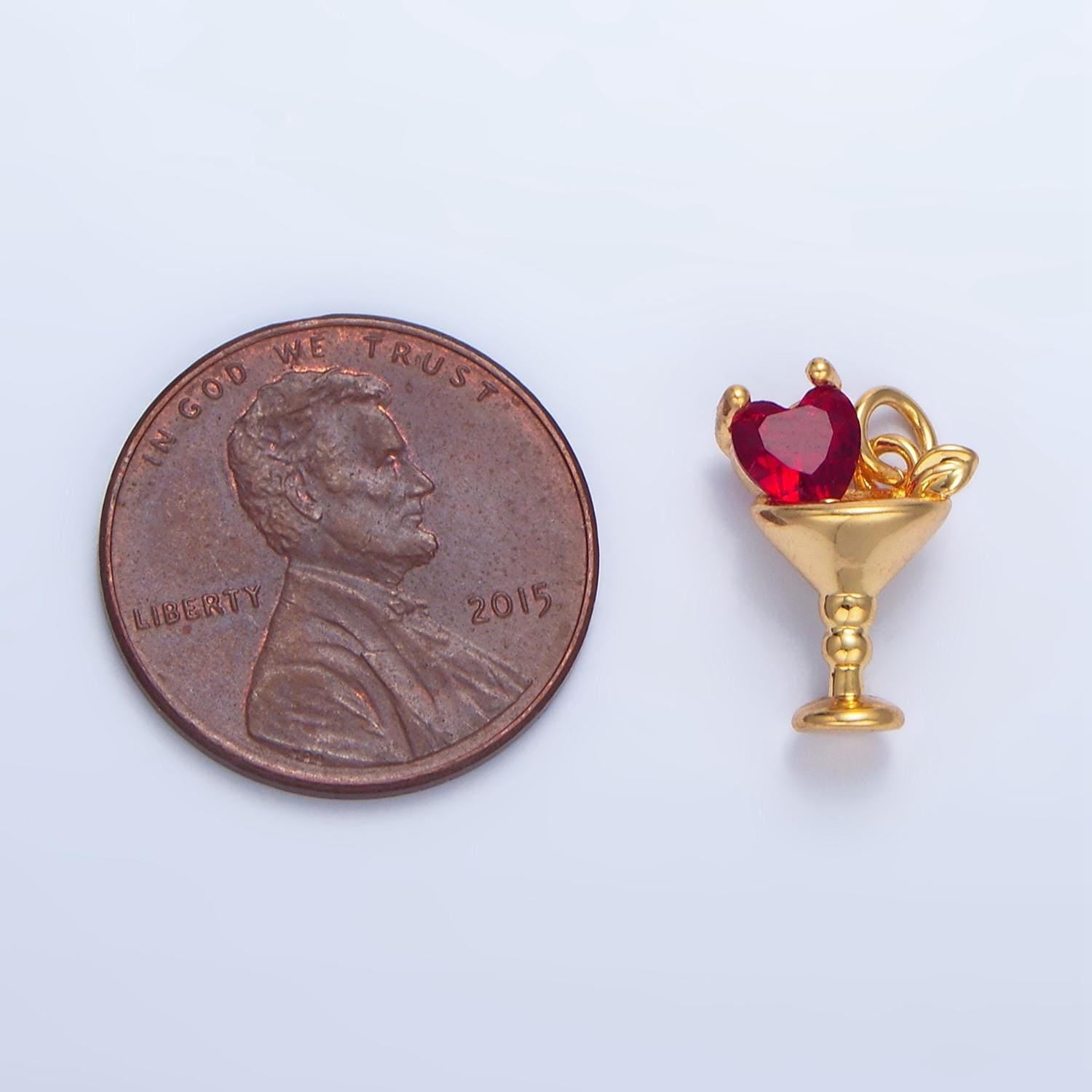 Red, pink, clear, purple cz heart alcoholic martini drink 24k gold filled charm | x-846 - x-847