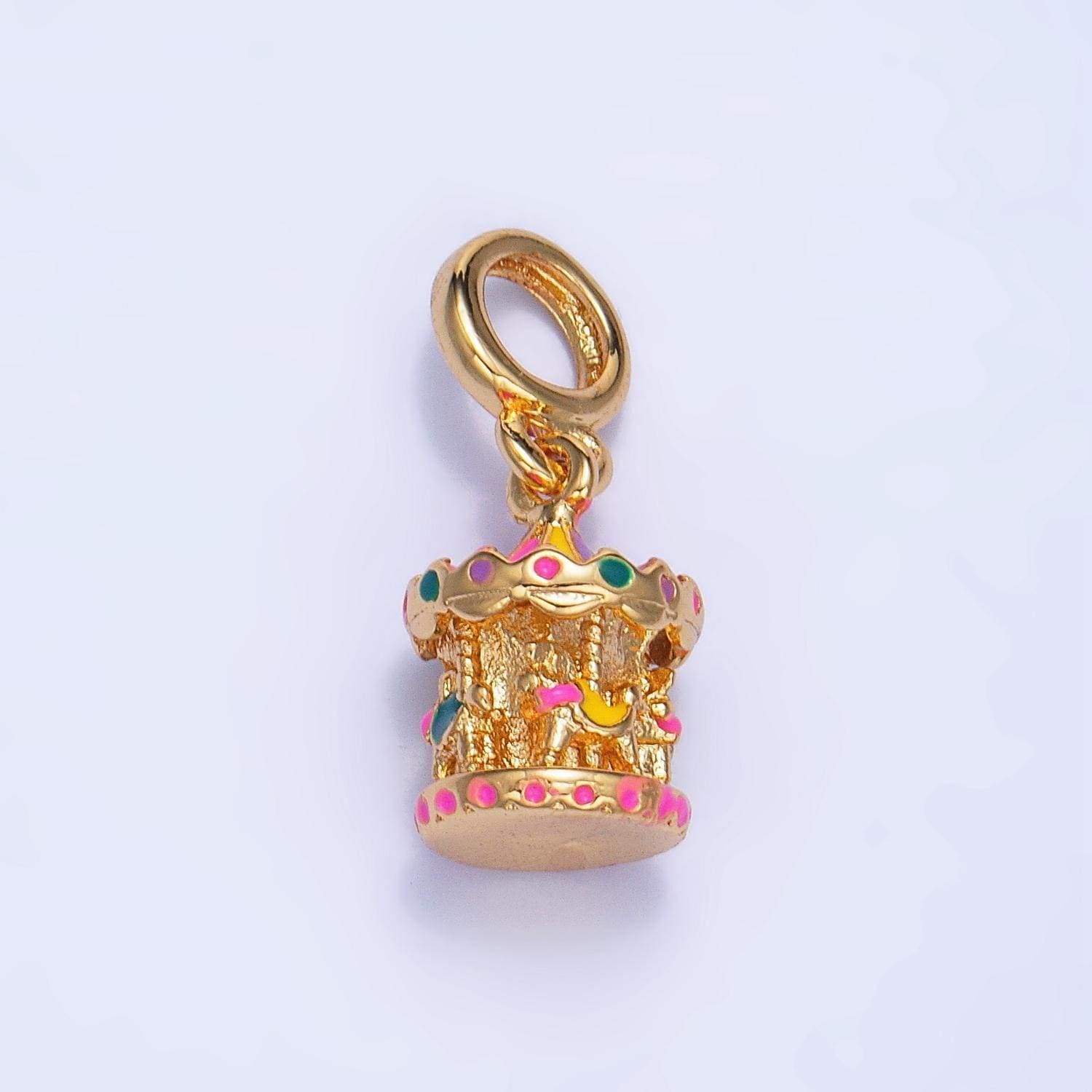 Enamel carnival merry go round carousel 24k gold filled multidimensional drop charm | ac-180