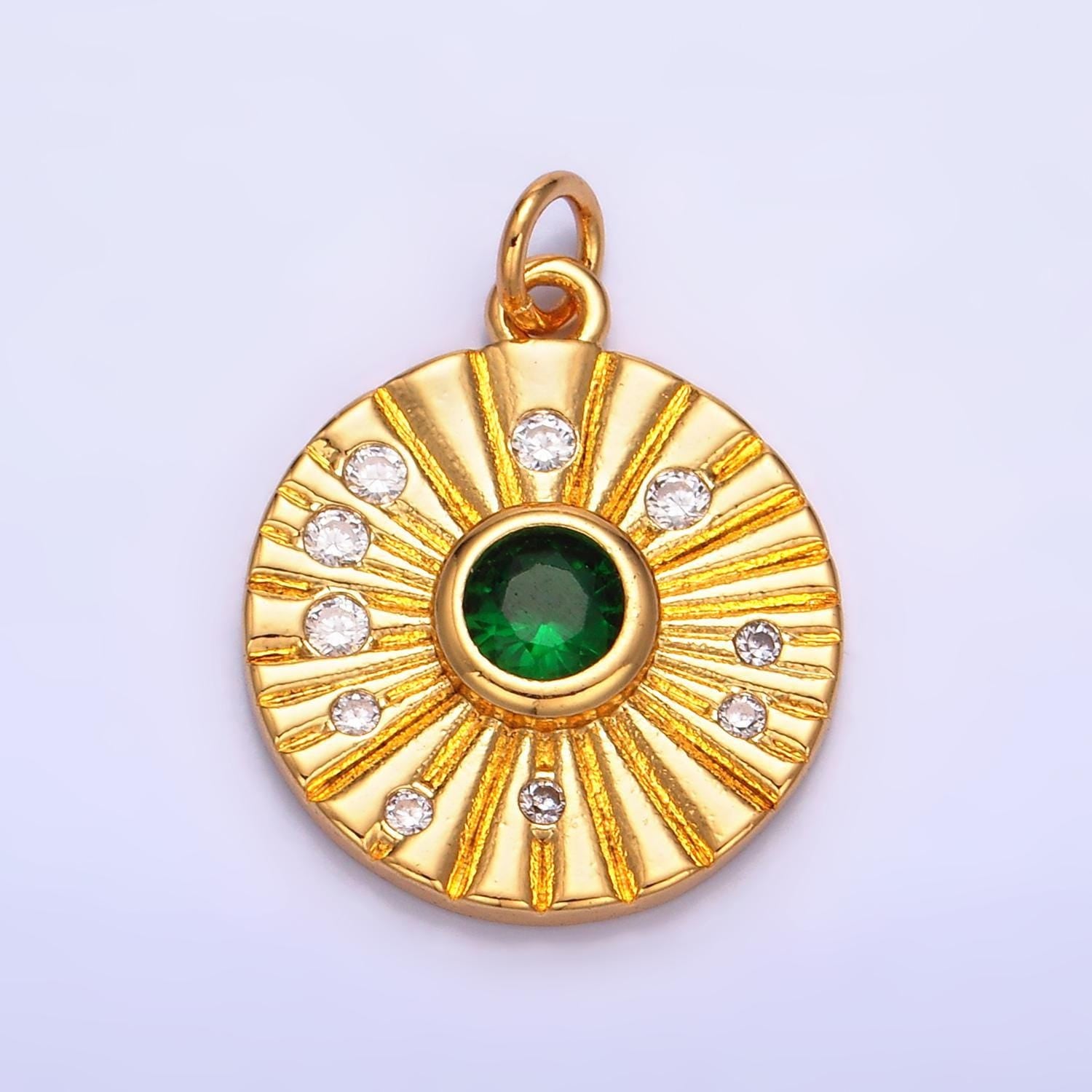 24k gold filled sun charm necklace, celestial necklace pendant gold cubic green sun beam charm necklace sunburst charm w274