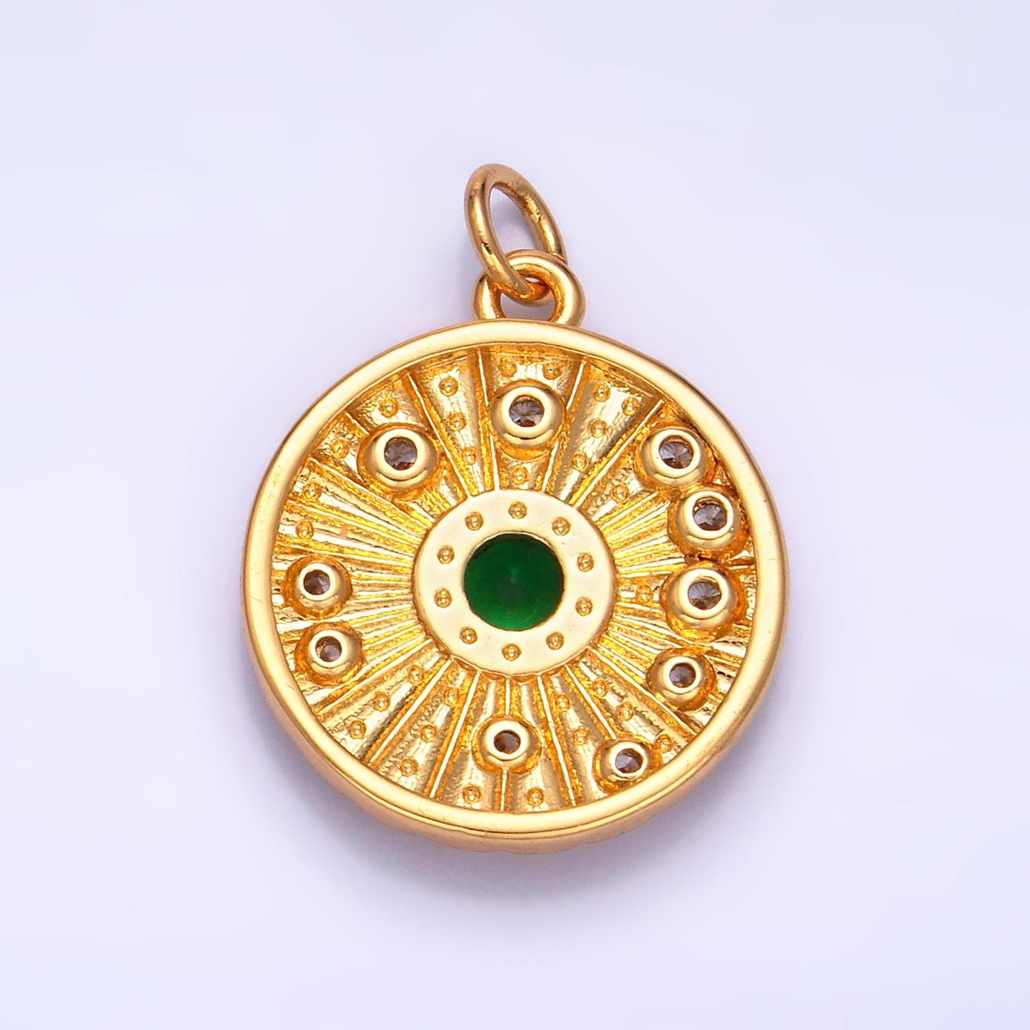 24k gold filled sun charm necklace, celestial necklace pendant gold cubic green sun beam charm necklace sunburst charm w274