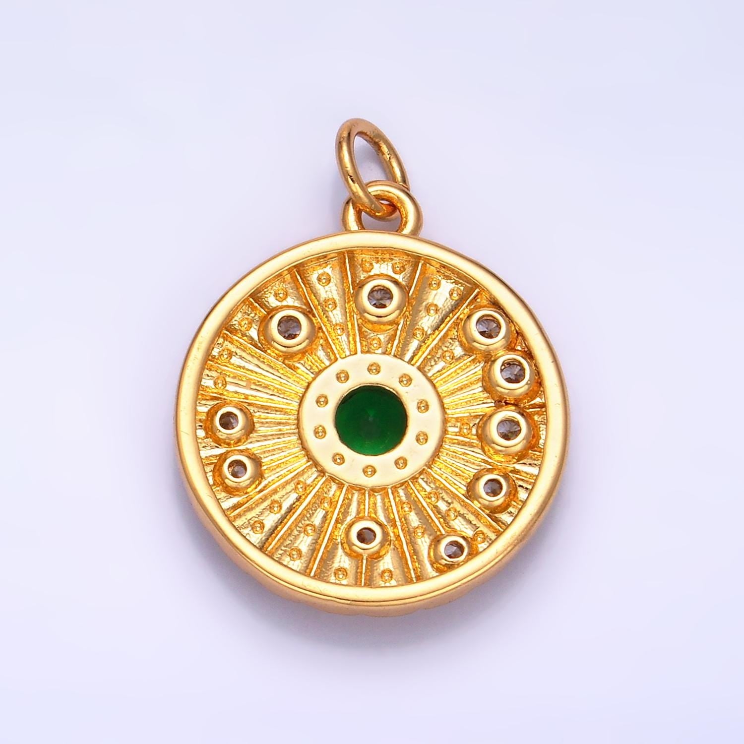 24k gold filled sun charm necklace, celestial necklace pendant gold cubic green sun beam charm necklace sunburst charm w274