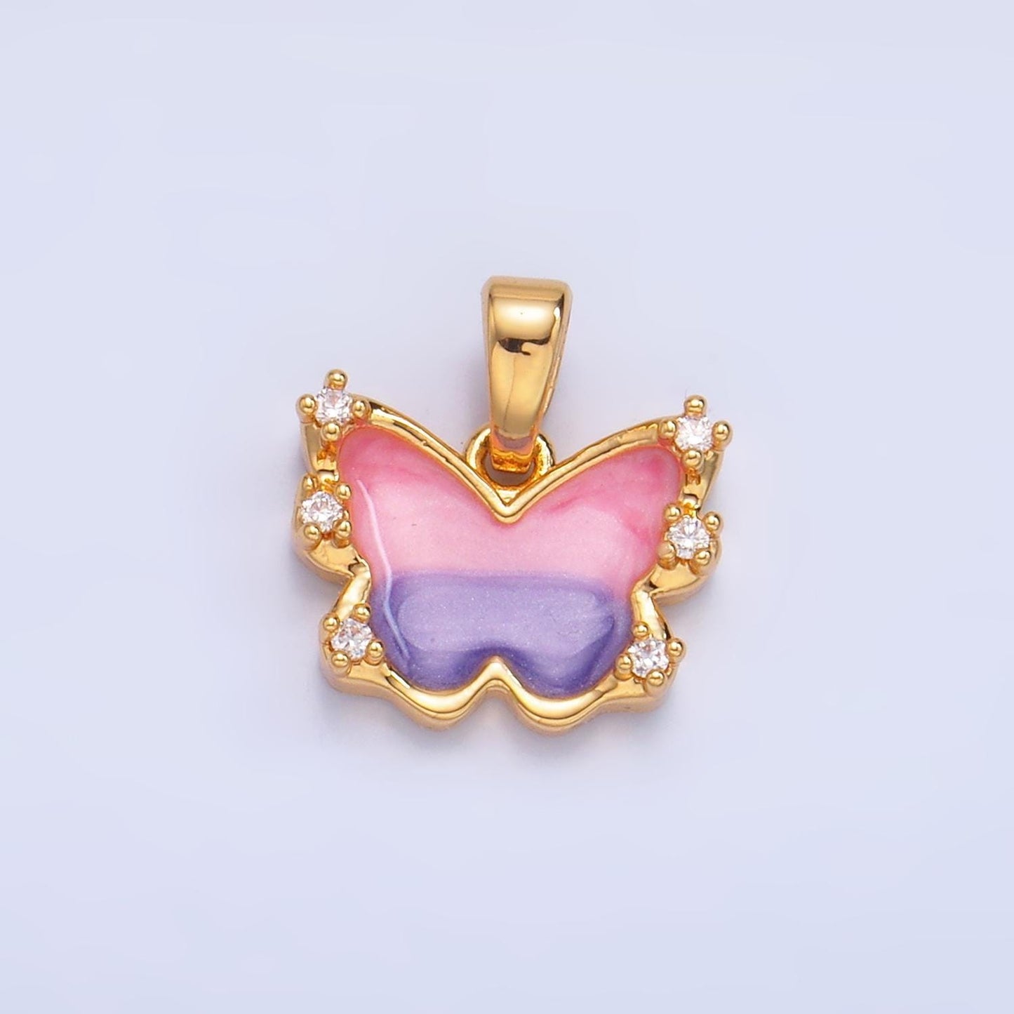 Multicolor gradient enamel butterfly charm 24k gold filled mariposa pendant | aa-1055