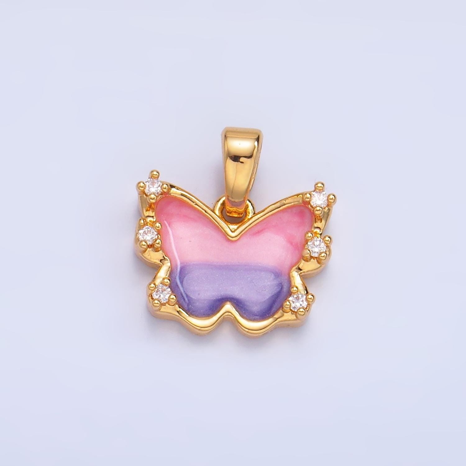 Multicolor gradient enamel butterfly charm 24k gold filled mariposa pendant | aa-1055