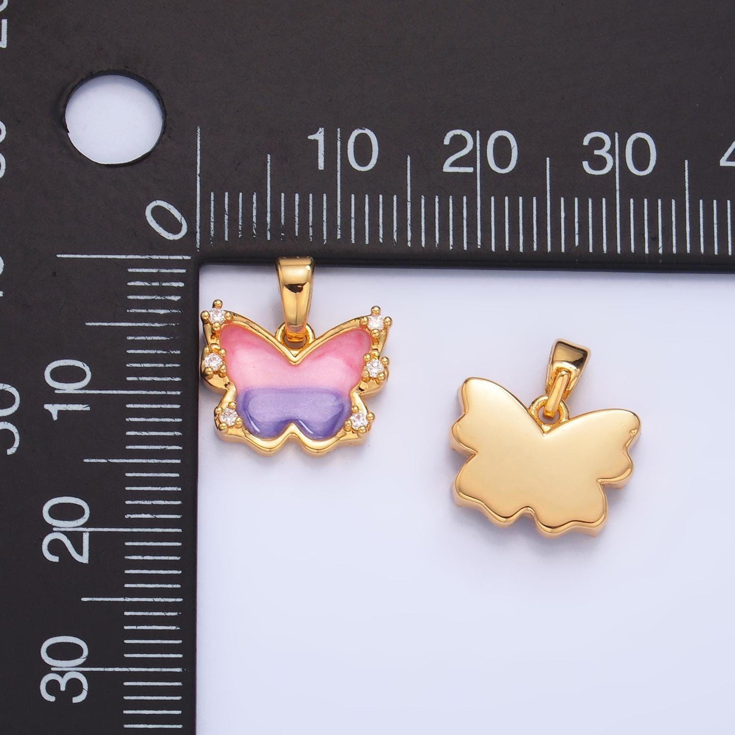 Multicolor gradient enamel butterfly charm 24k gold filled mariposa pendant | aa-1055