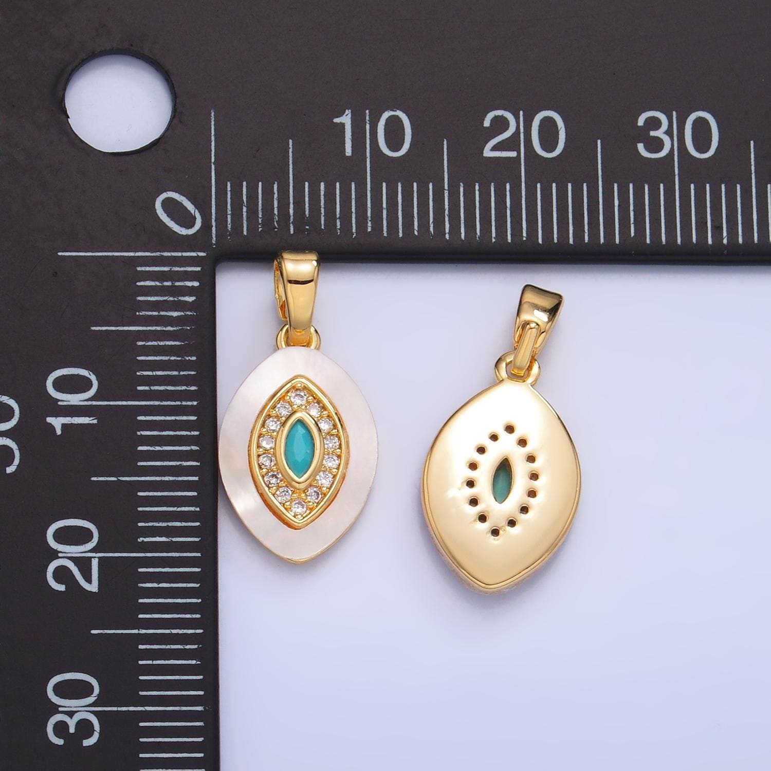 Gold pearl charm evil eye pendant turquoise eye charm amulet protection jewelry aa1052