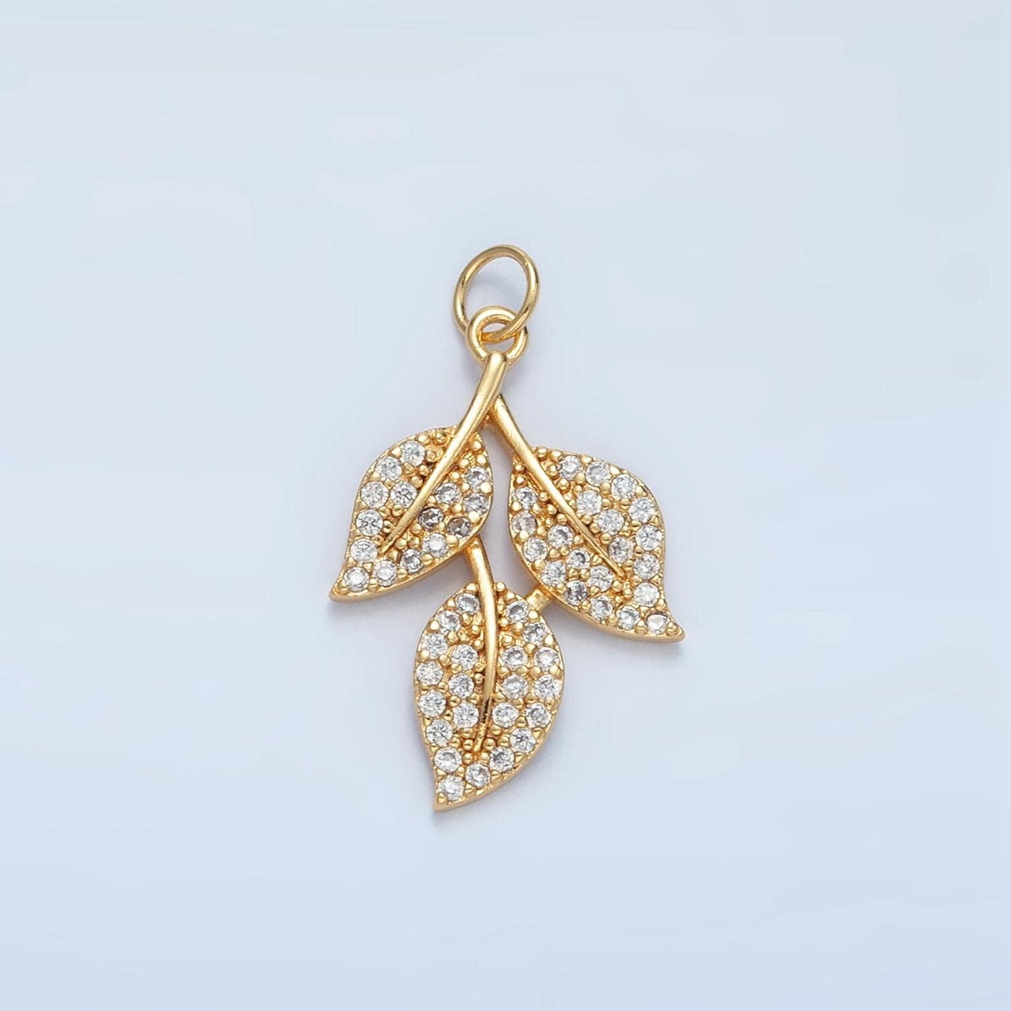 Small gold leaf charm micro pave cz leaf mini add-on charm | w277