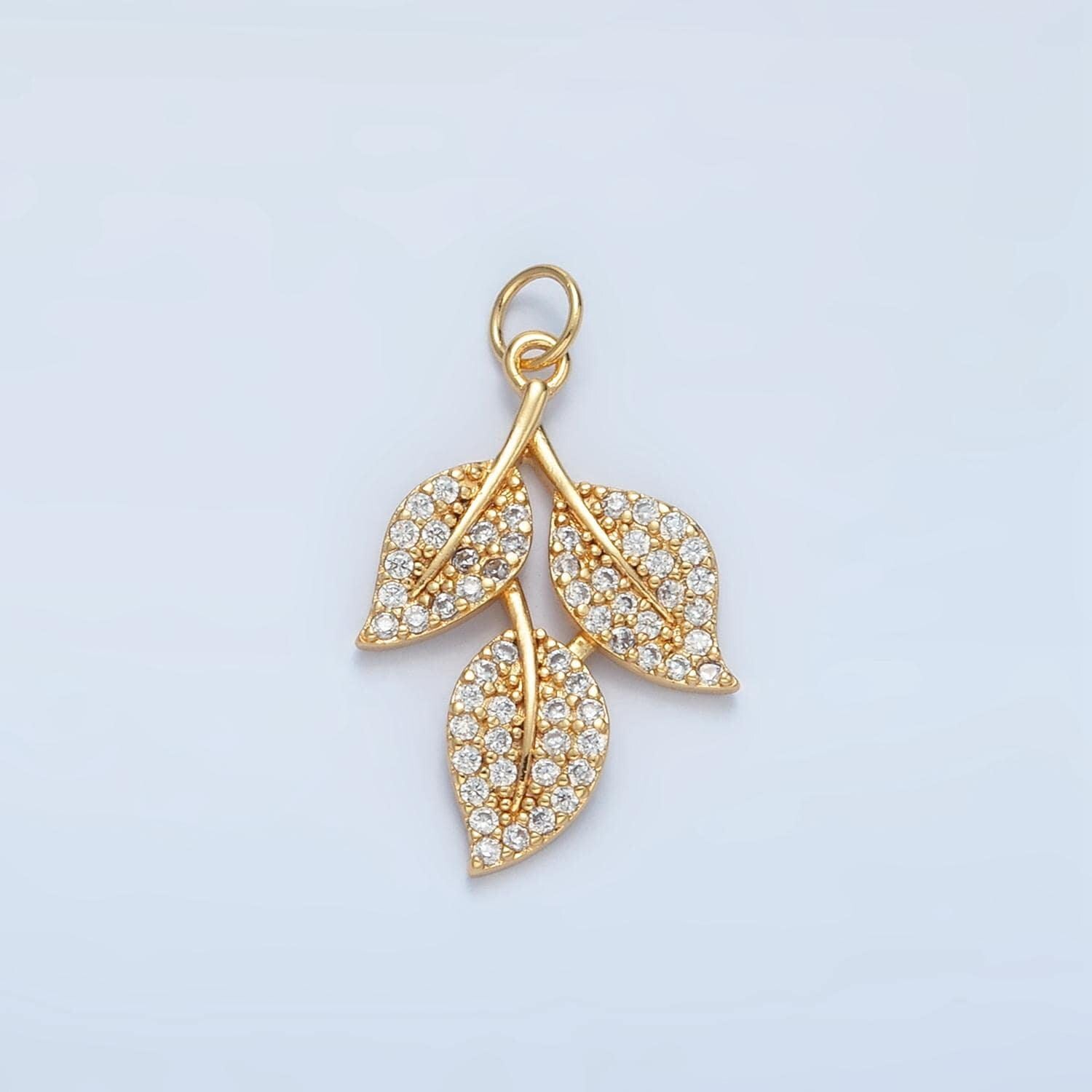Small gold leaf charm micro pave cz leaf mini add-on charm | w277