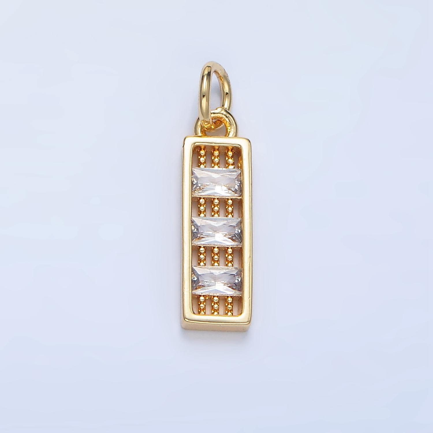 Triple baguette 24k gold filled rectangle bar charm | x-933