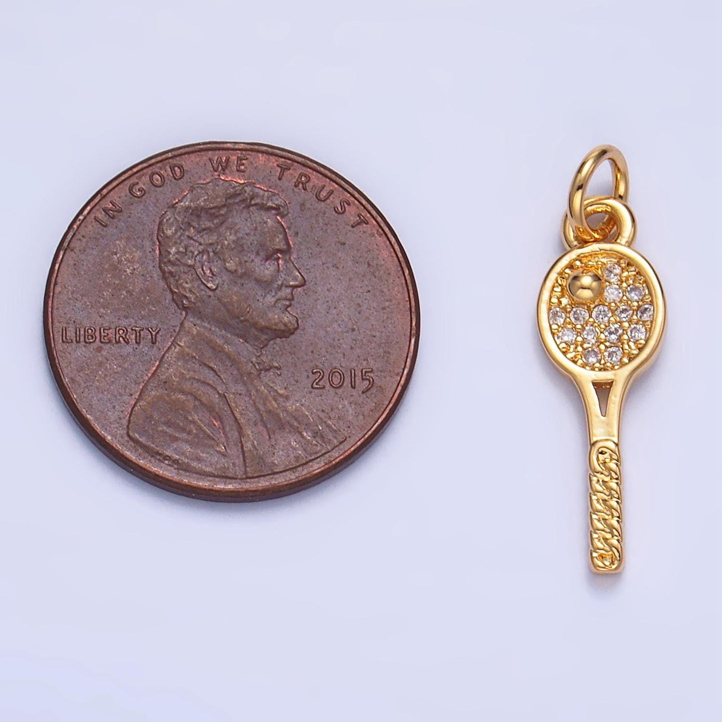 Cz micro paved tennis racket 24k gold filled sports charm | w-117