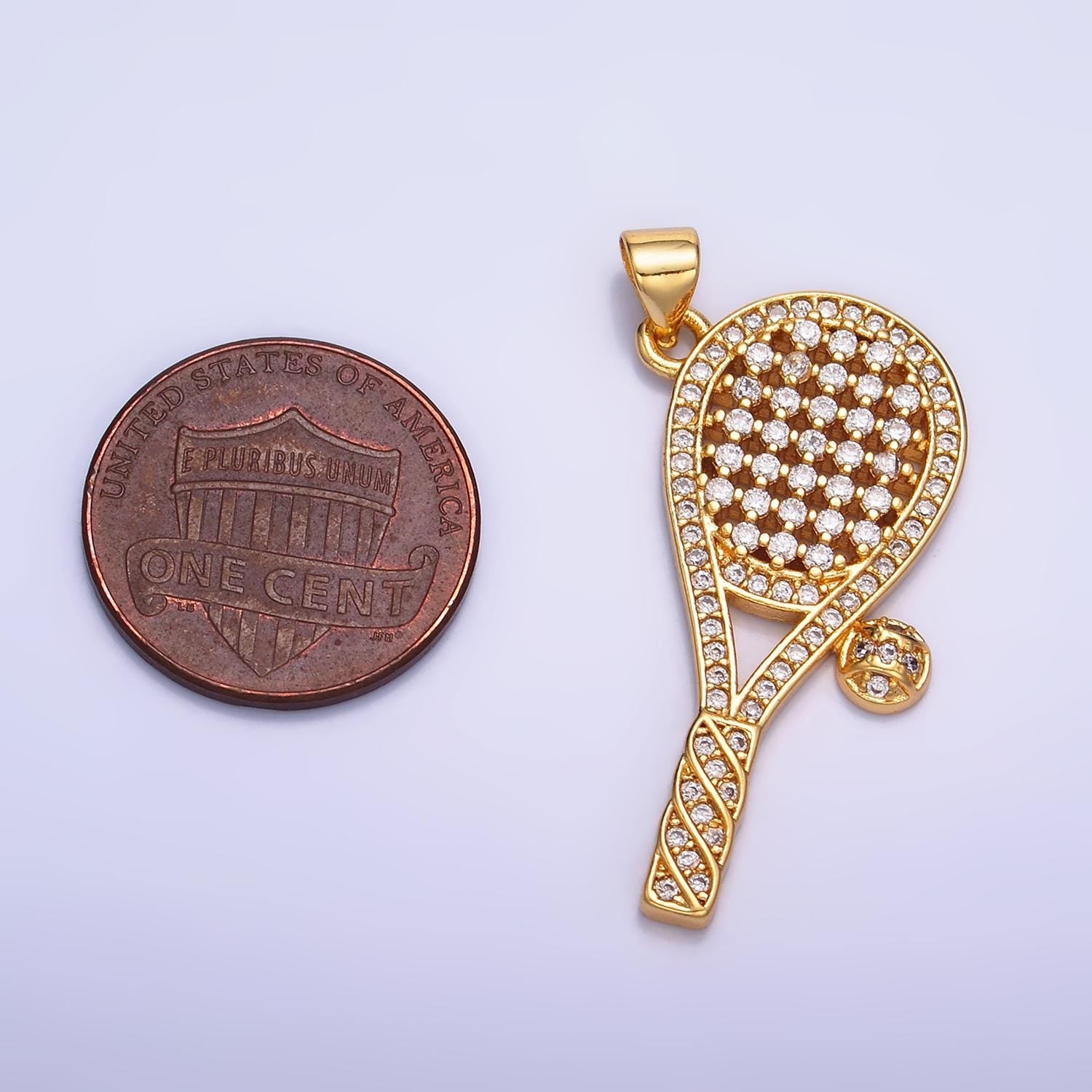 24k gold filled tennis charm cubic racquet with cz gold ball pendant sports pendant wimbledon court necklace aa1066