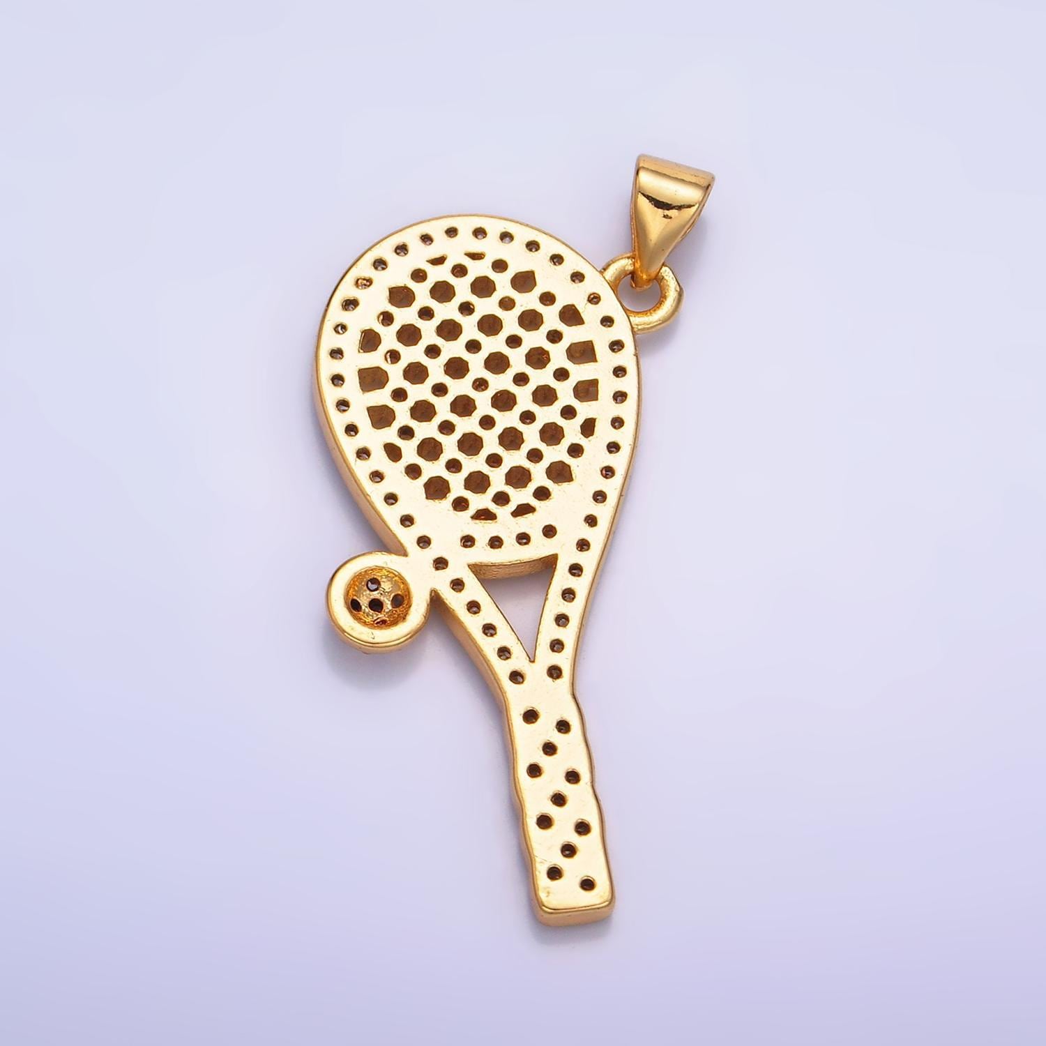 24k gold filled tennis charm cubic racquet with cz gold ball pendant sports pendant wimbledon court necklace aa1066