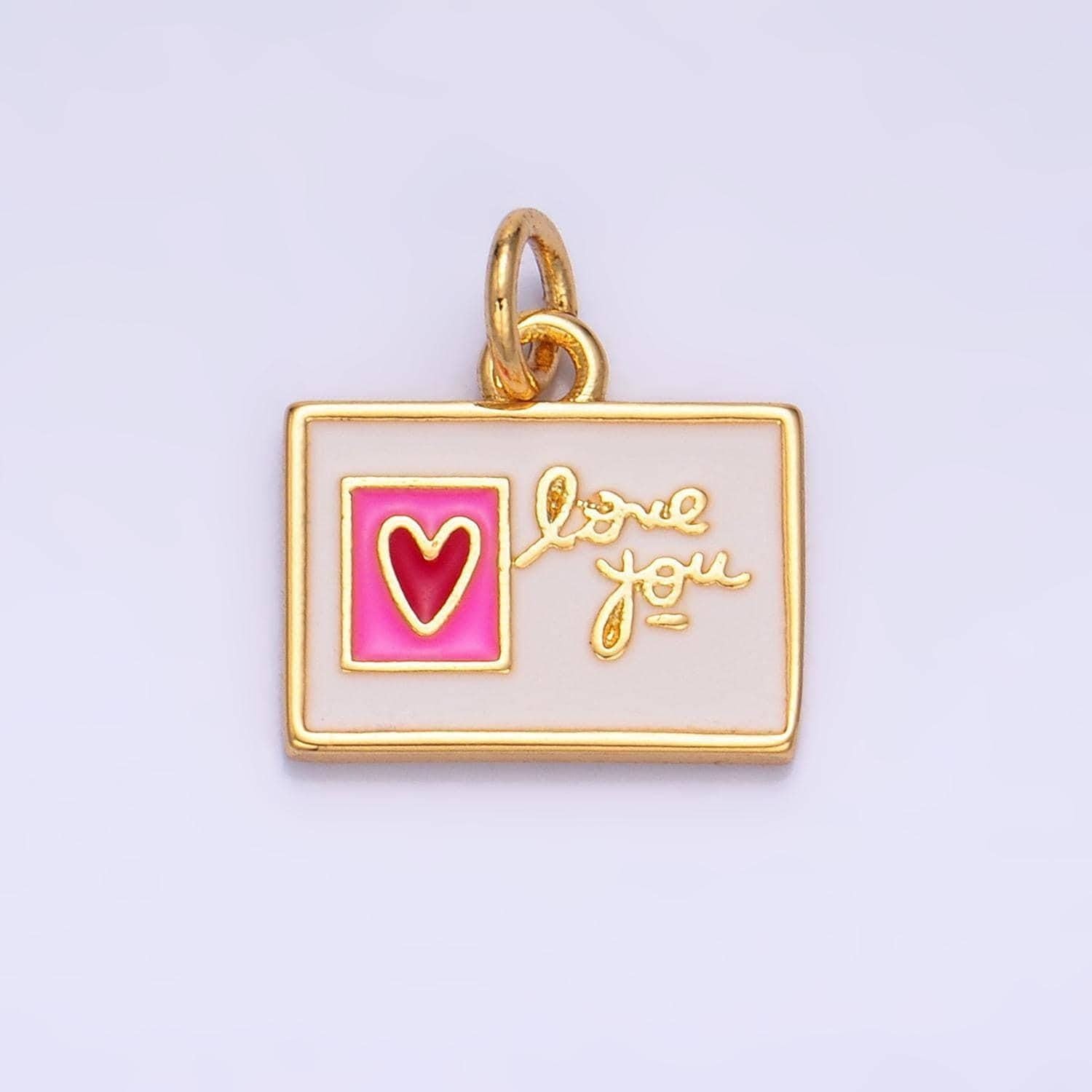 Dainty gold post card charm love letter charms valentine red heart gold filled charms w276
