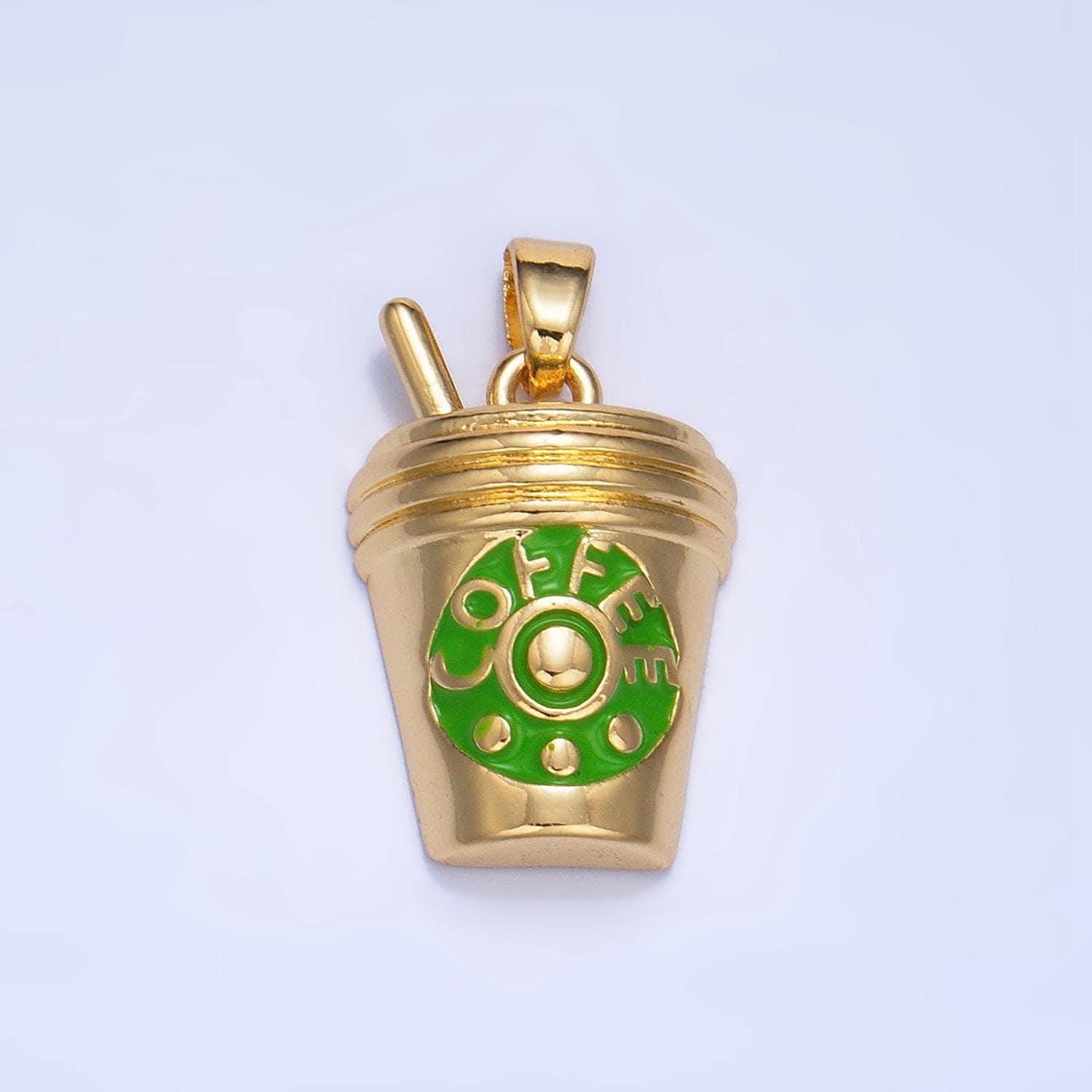 Mini gold enamel coffee cup drink 24k gold filled pendant | aa-1010