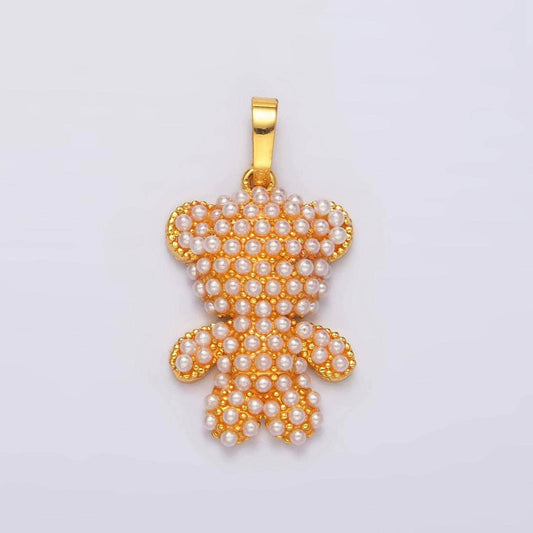 Pearl teddy bear animal 24k gold filled pendant | aa-1006