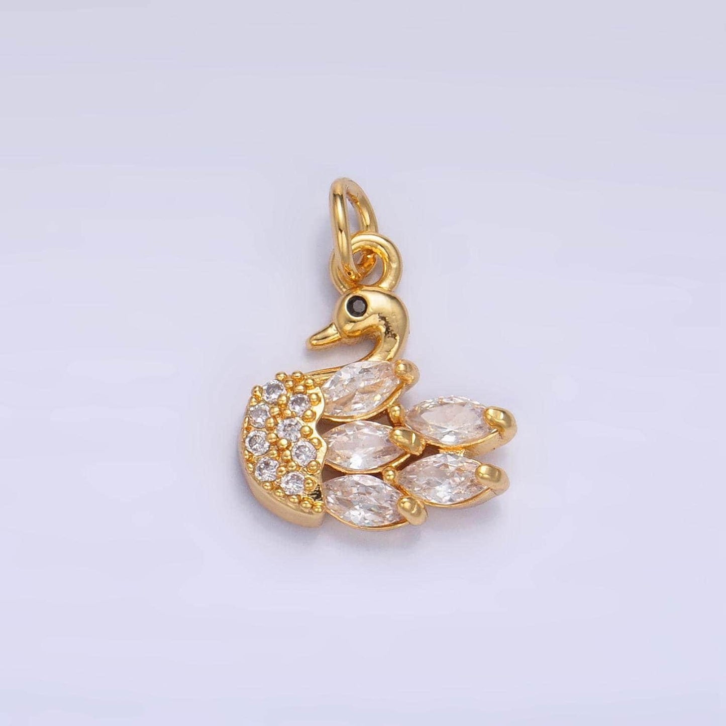 Clear cz micro paved swan bird animal 24k gold filled charm | w-091