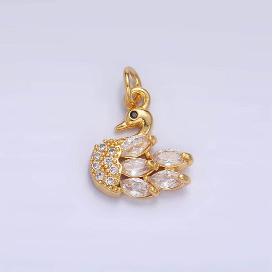Clear cz micro paved swan bird animal 24k gold filled charm | w-091