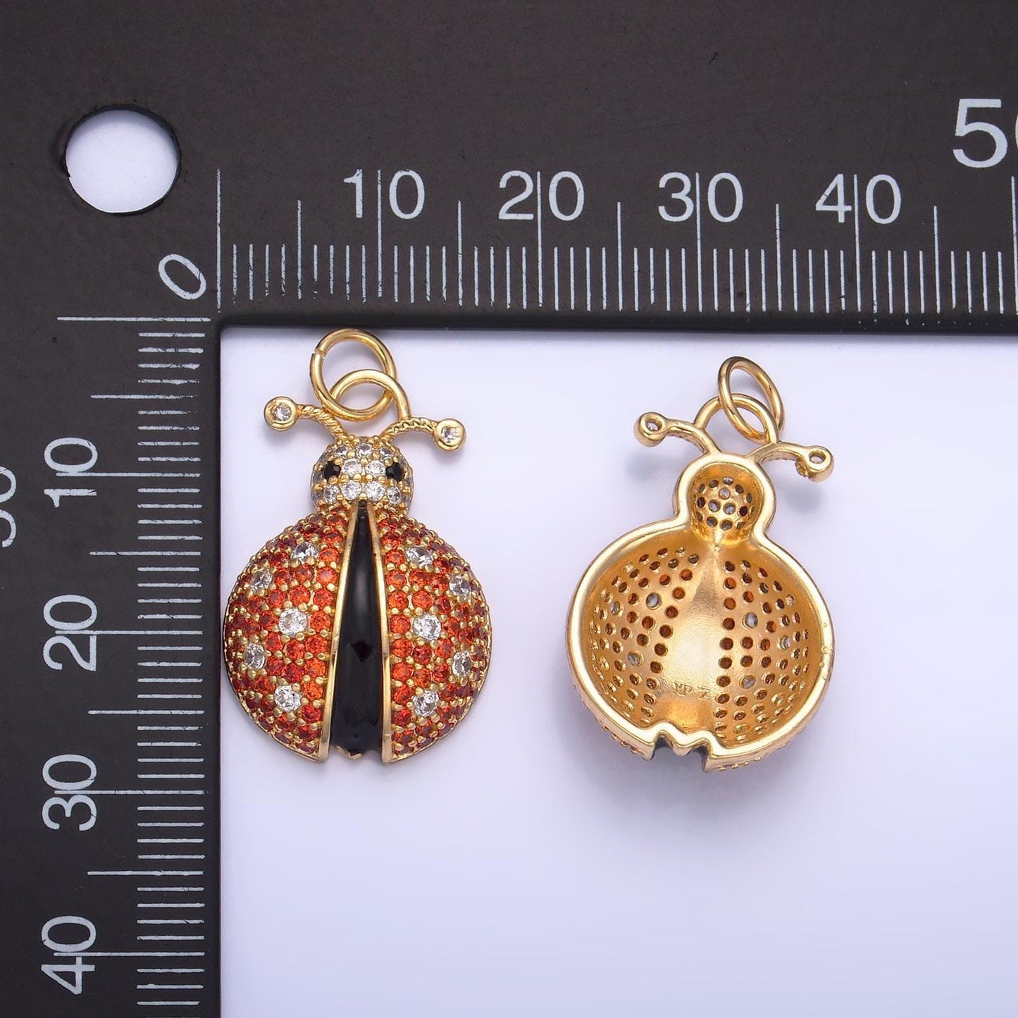 Dainty 14k gold filled ladybug pendant micro pave lady bug charm cute insect animal charm for bracelet necklace component w244