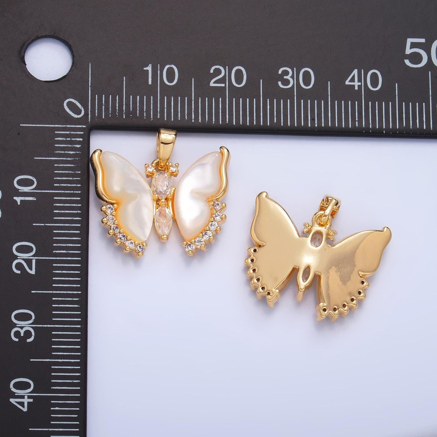Dainty 24k gold filled shell pearl micro paved cz butterfly wings pendant | aa1054