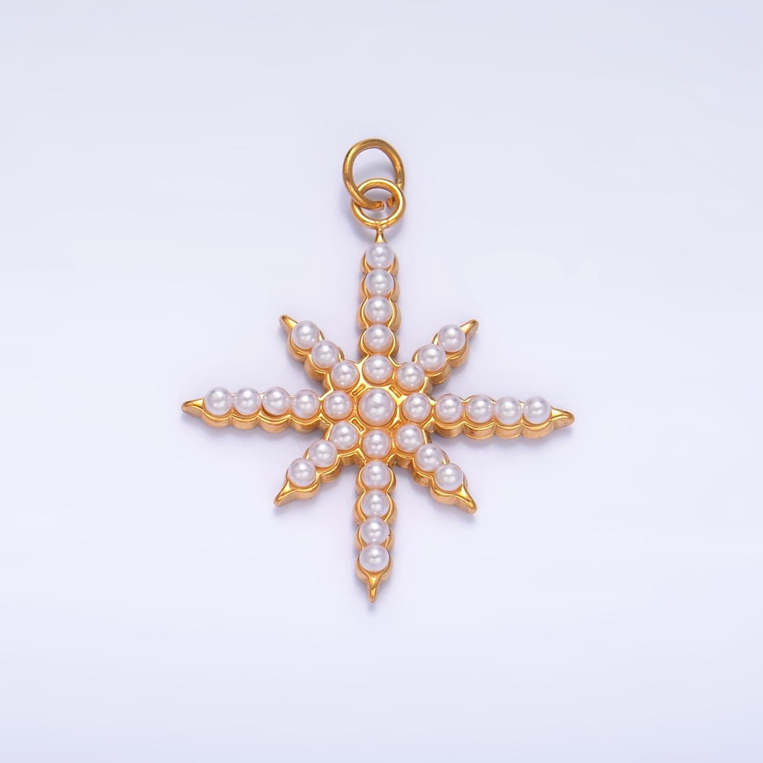 Gold pearl north star pendant, 14k gold filled mini pearl polaris northern constellation celestial charm | p-1449