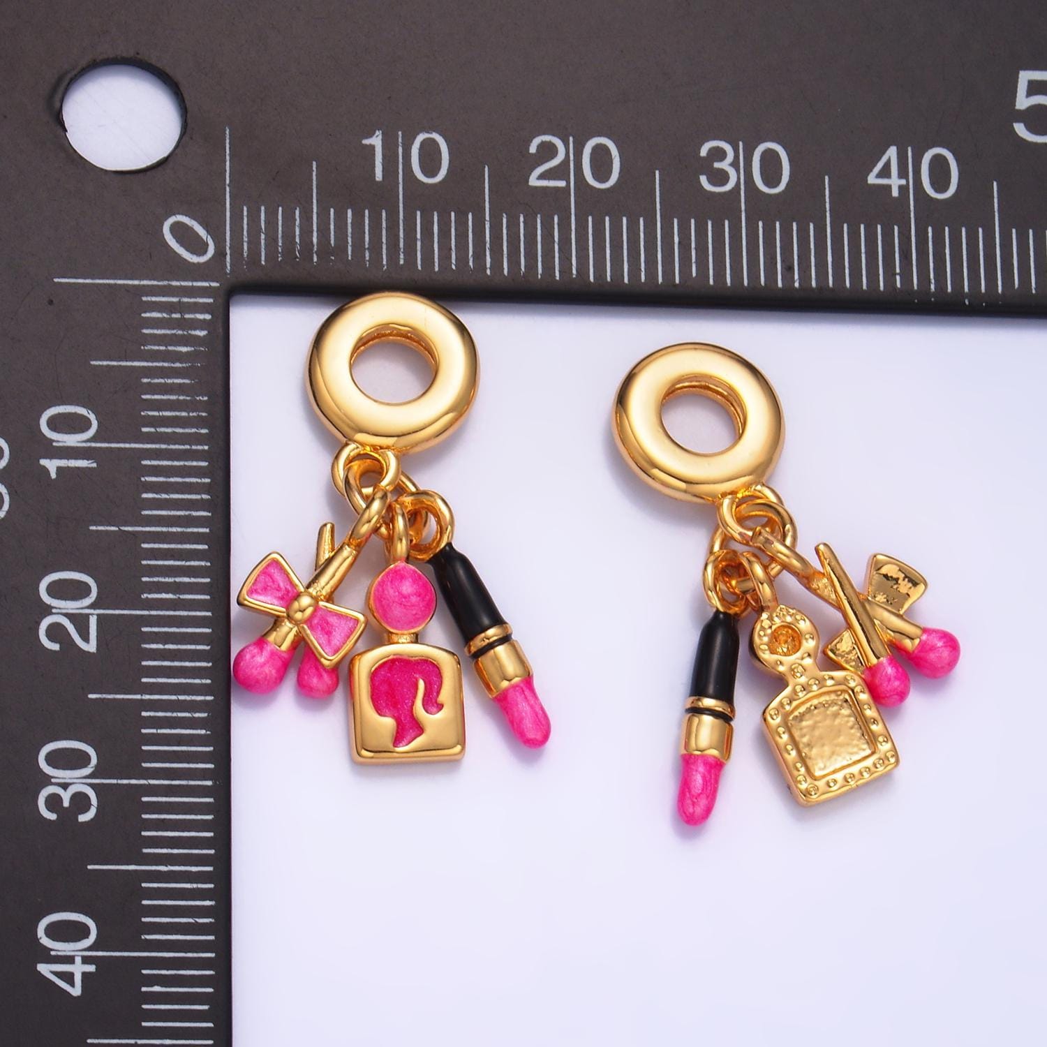 24 gold filled pink lipstick parfume charm fashion girly rondelle bail drop pendant bracelet | w332