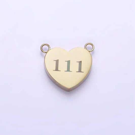 Stainless steel 14k gold filled angel number numerology engraved heart connector tarnish free charm connector | p541 - p549