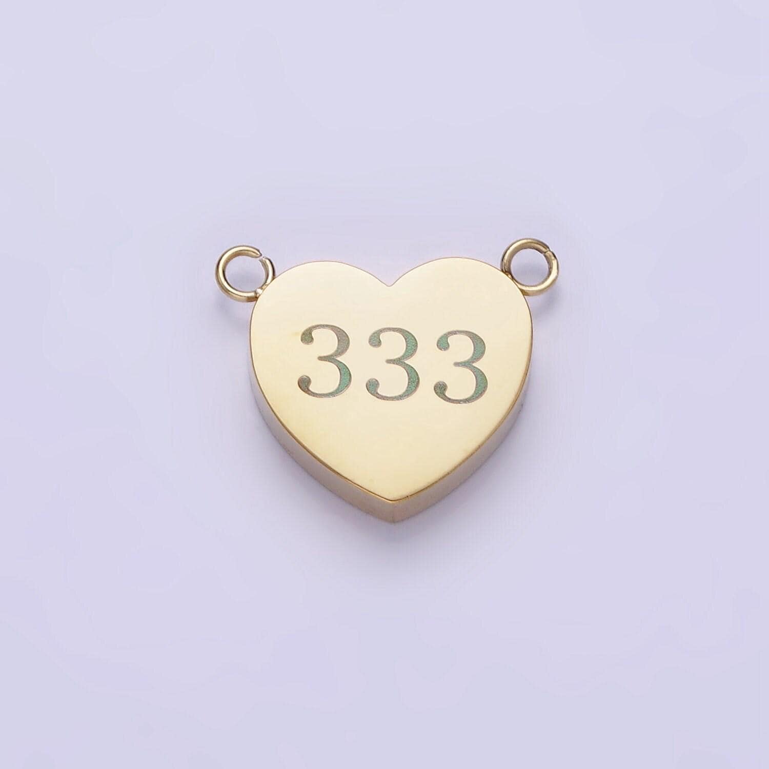 Stainless steel 14k gold filled angel number numerology engraved heart connector tarnish free charm connector | p541 - p549