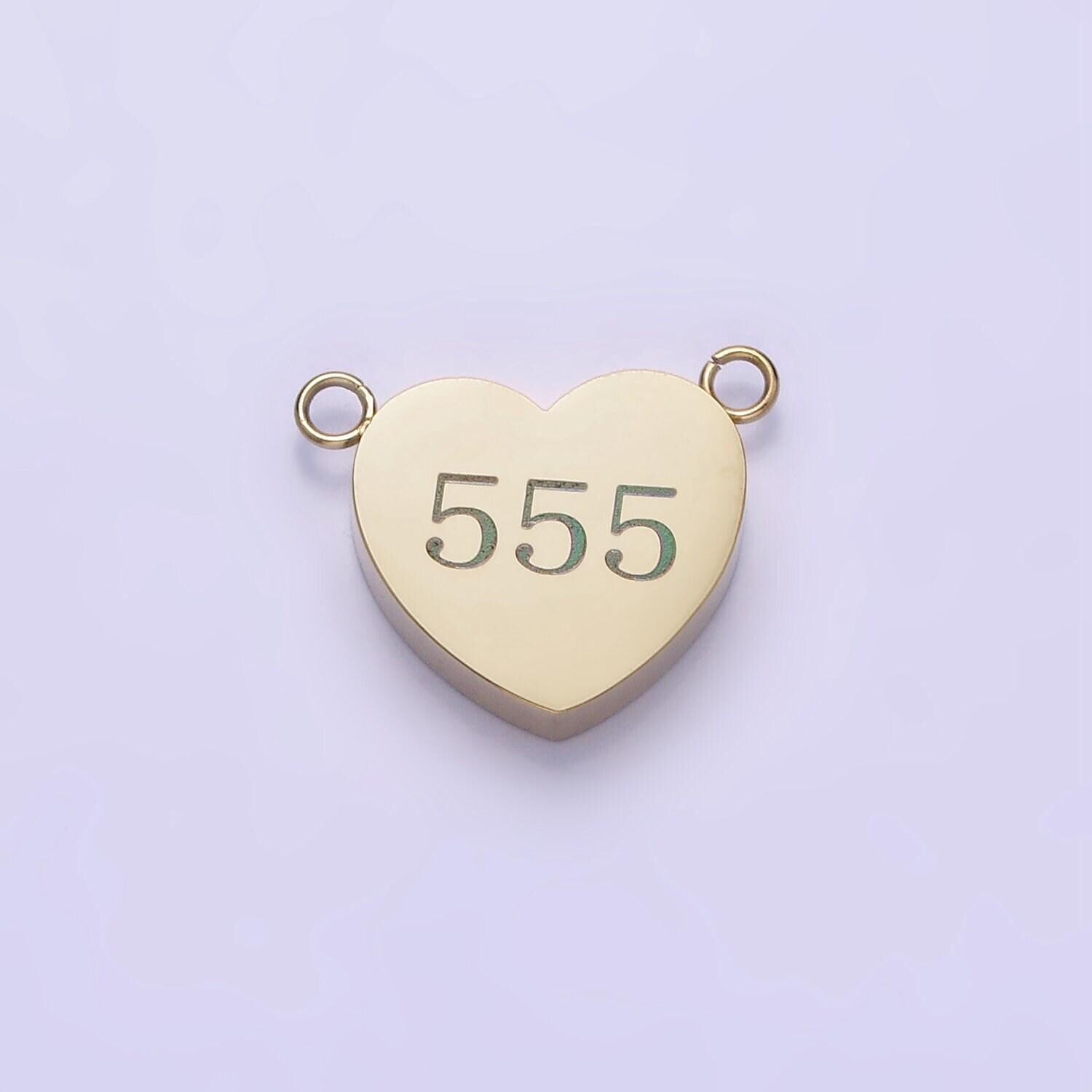 Stainless steel 14k gold filled angel number numerology engraved heart connector tarnish free charm connector | p541 - p549