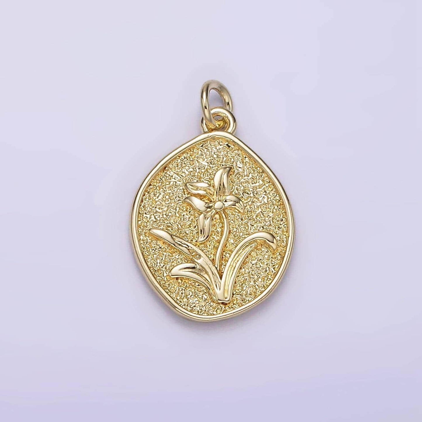 14k gold filled lily may birth flower hammered stamped personalized double sided charm | ag245