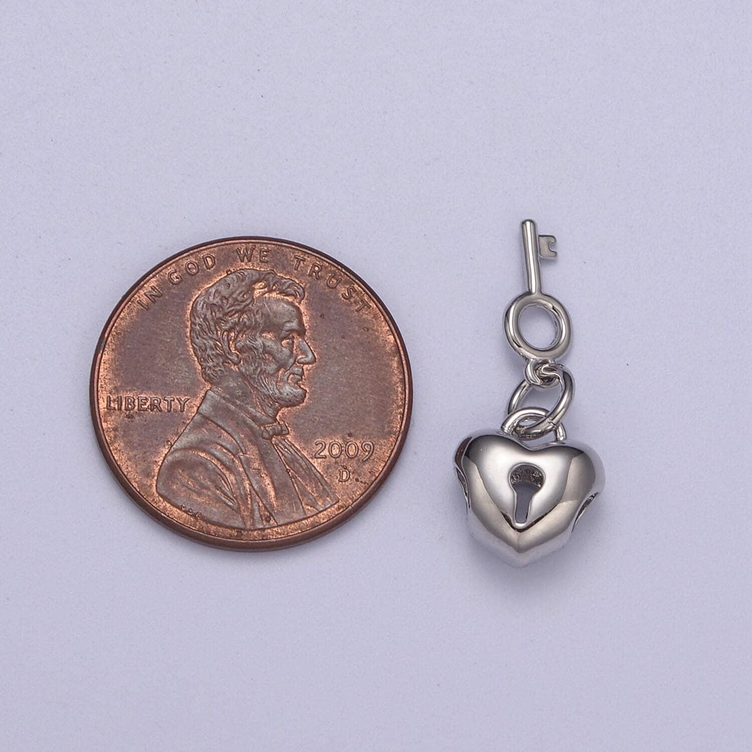 Gold filled love lock, heart shaped bead padlock with key silver heart padlock bead spacer for bracelet n-264, n-265