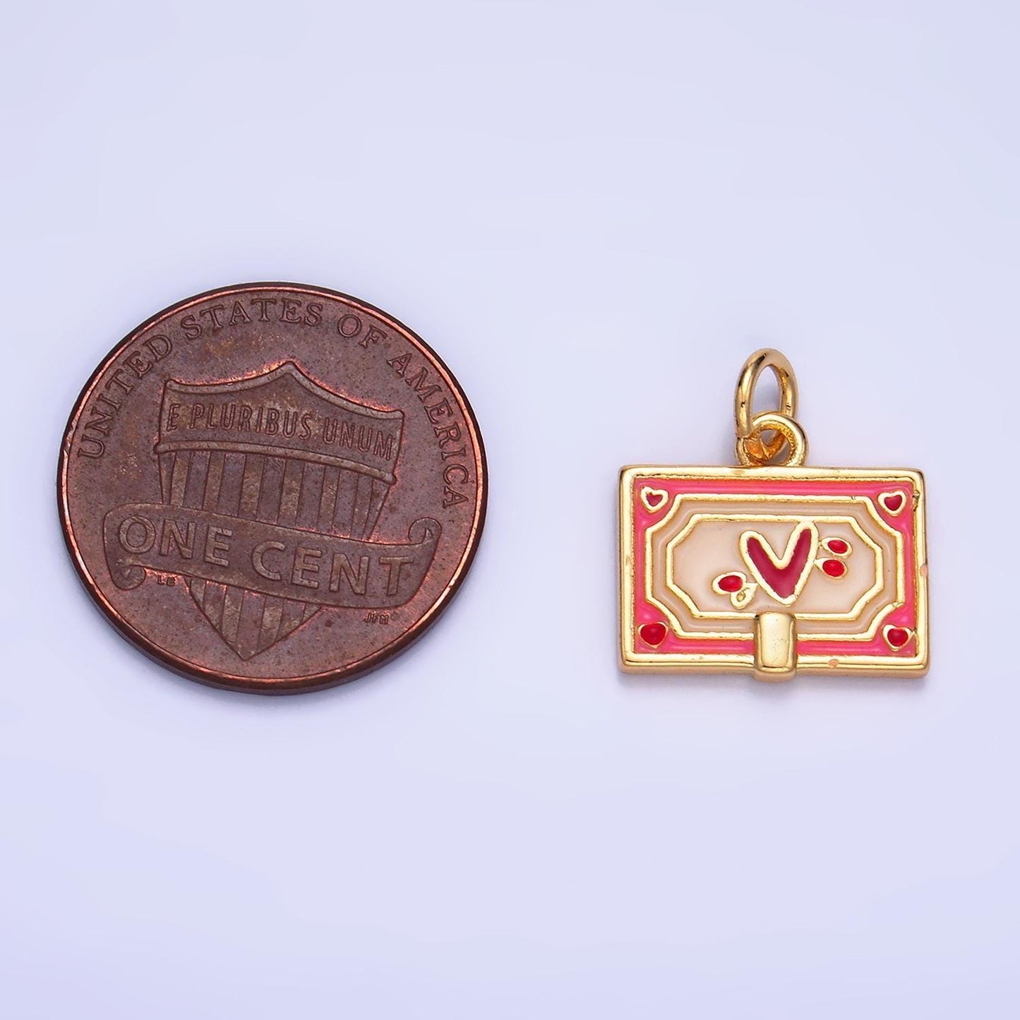 Dainty gold envelope letter love charms valentine red heart gold filled charms w275