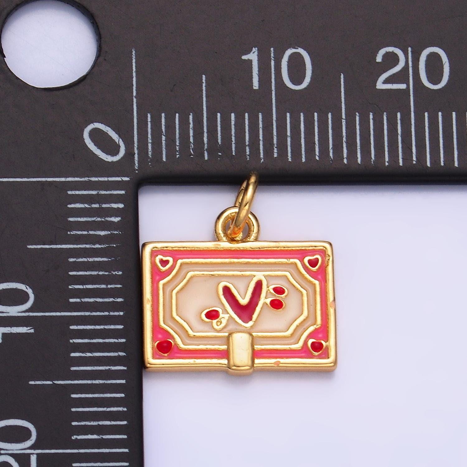 Dainty gold envelope letter love charms valentine red heart gold filled charms w275